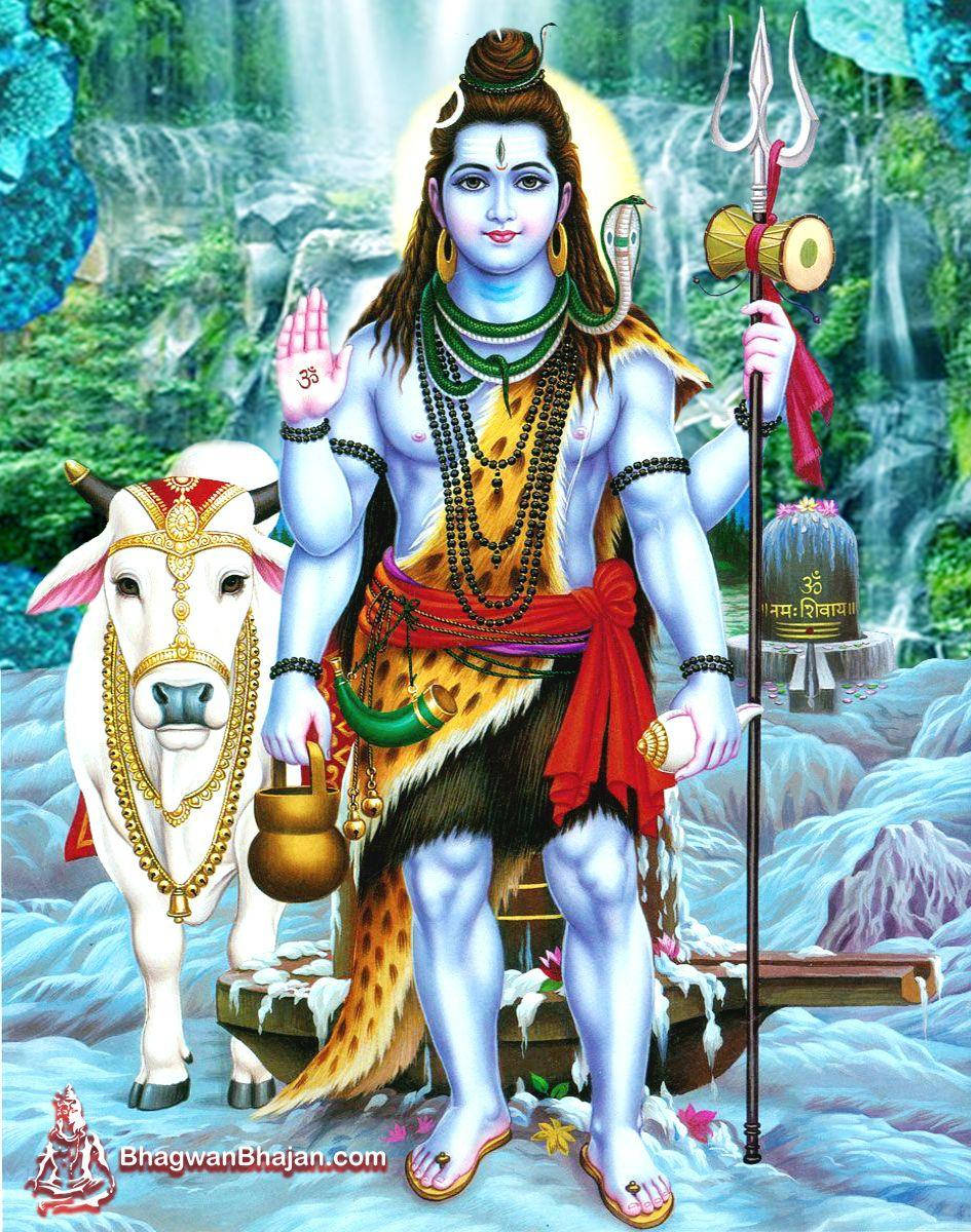 Guddommelig Shiv Shankar i majestetiske fossefall HD-bakgrunn Bakgrunner