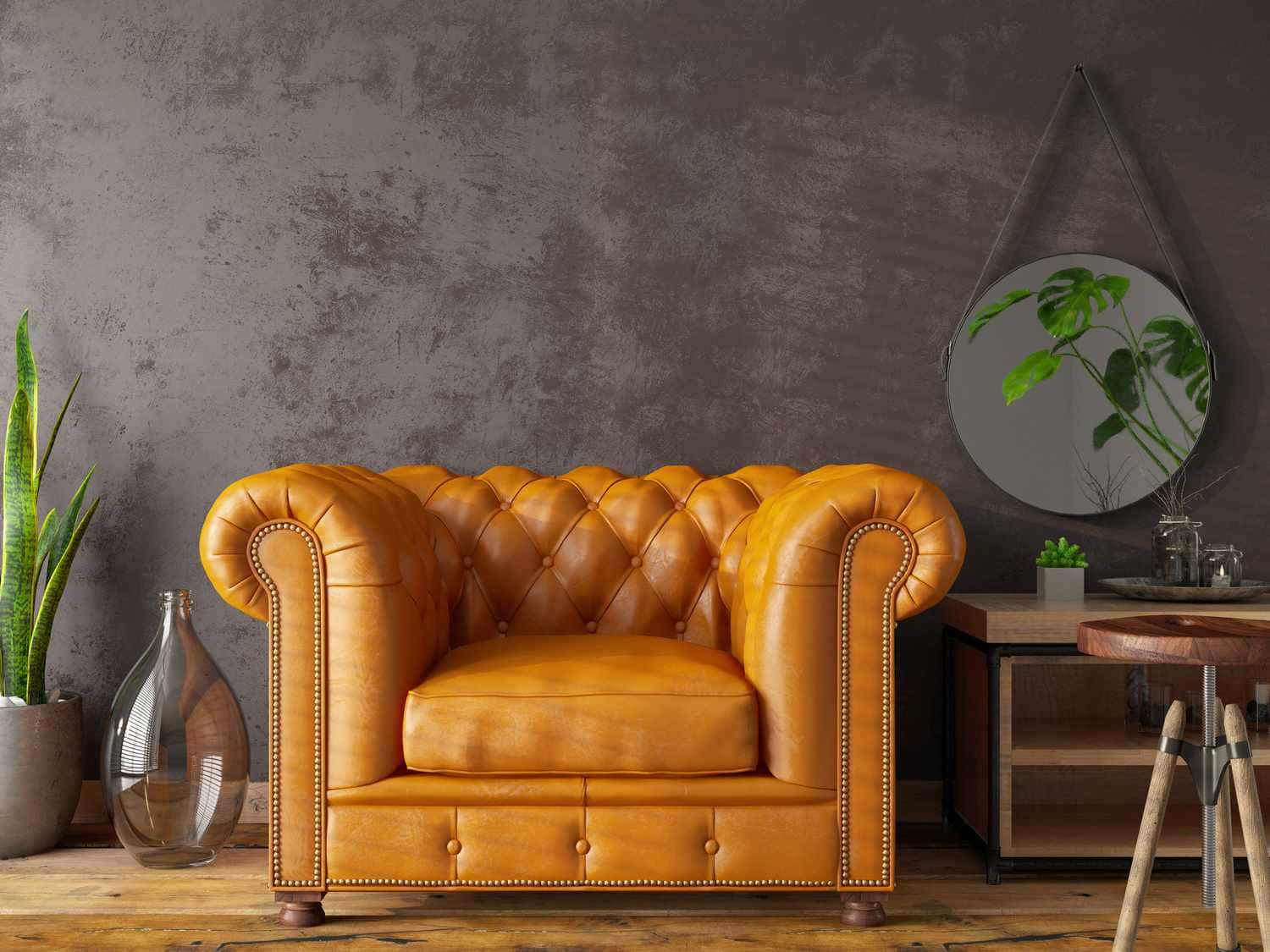 Gul skinnfauteuil lesestol Bakgrunner