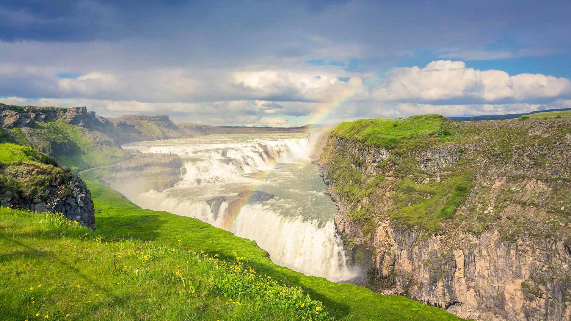 Gullfoss-fossen i sørvest-Island vidvinkelbilde Bakgrunner