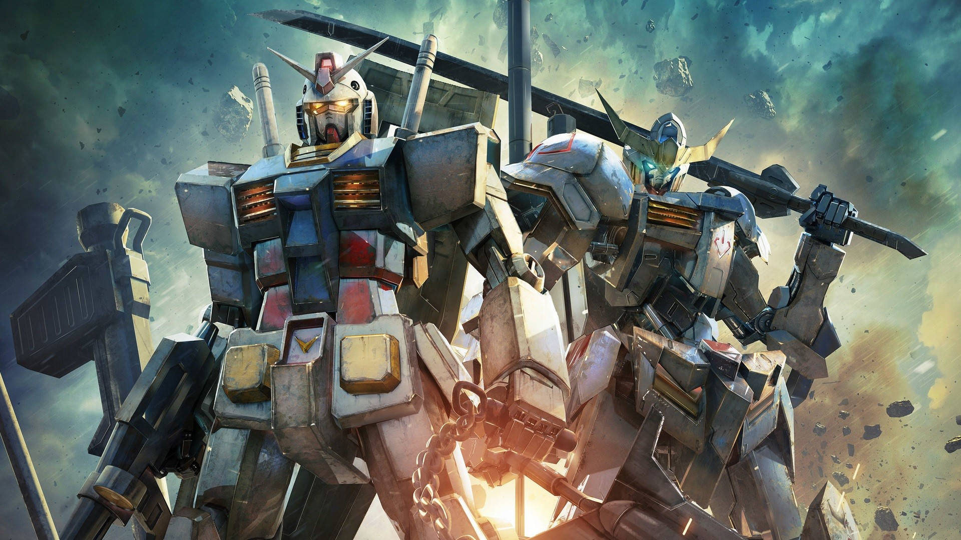 Gundam-roboter som holder våpnene sine Bakgrunner