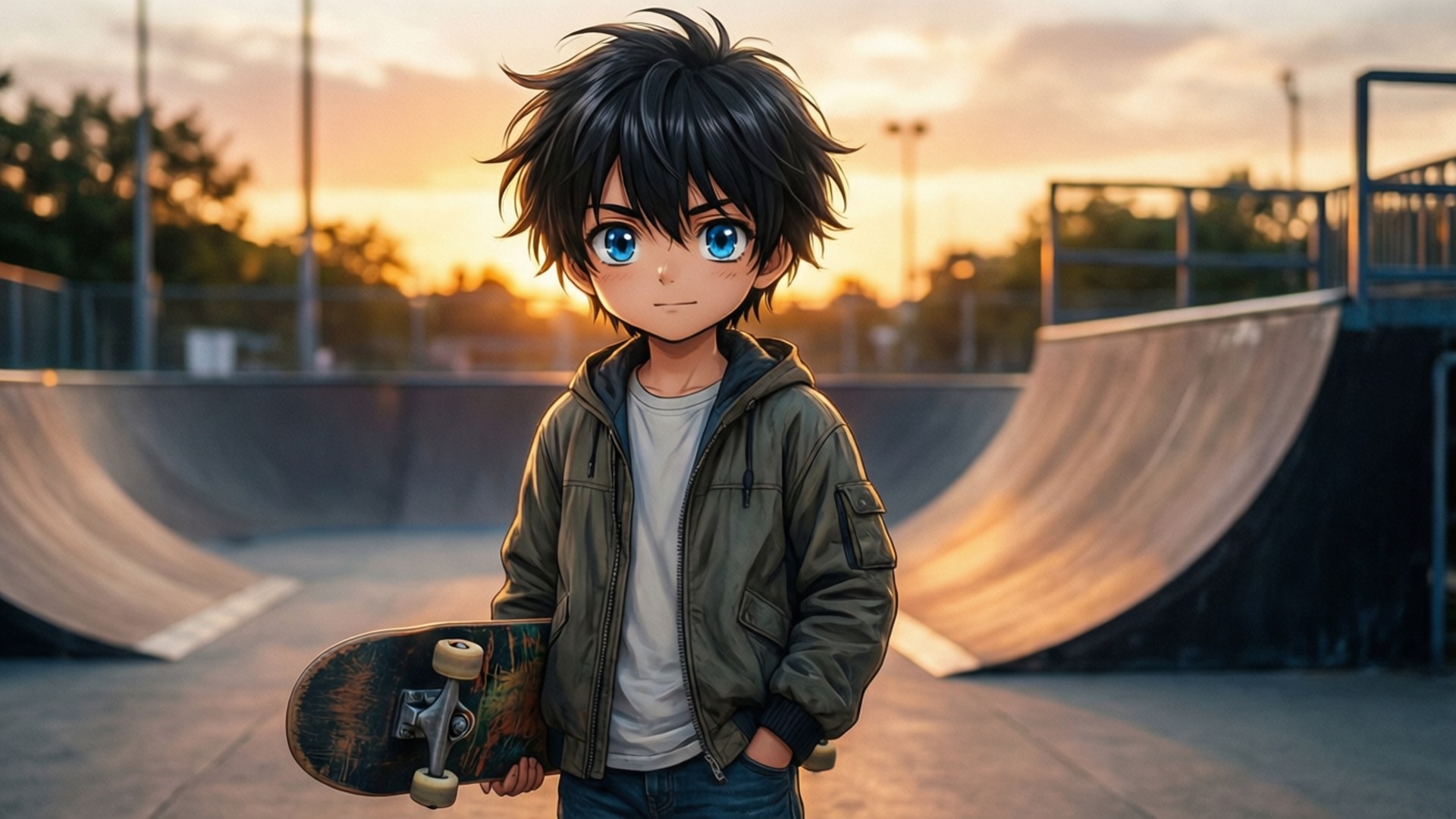 Guttegutt med skateboard i solnedgang Bakgrunner