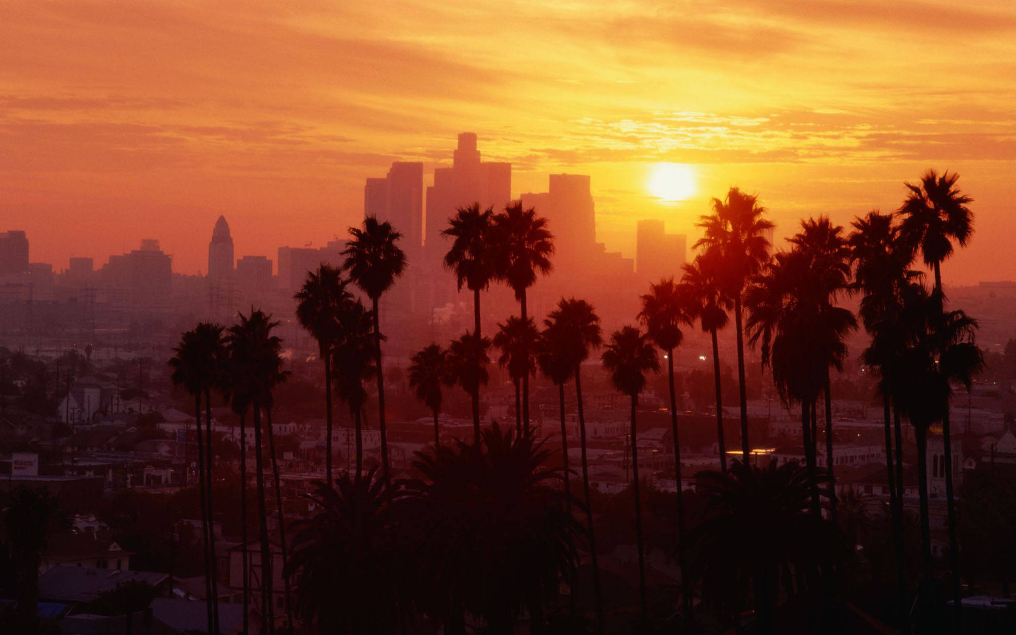Gyllen solnedgang over Los Angeles Bakgrunner