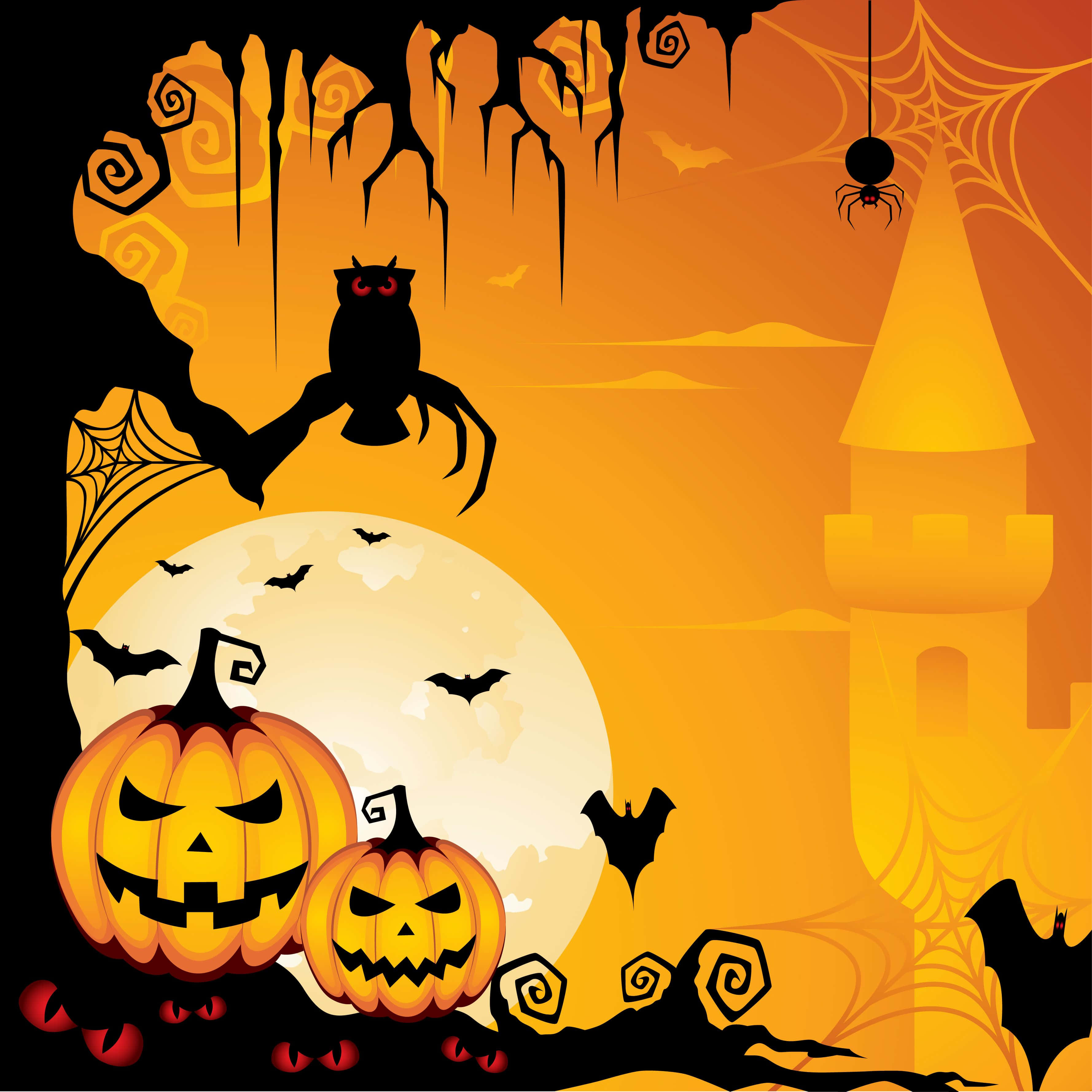 halloween-bakgrunn med gresskar og et slott Bakgrunner