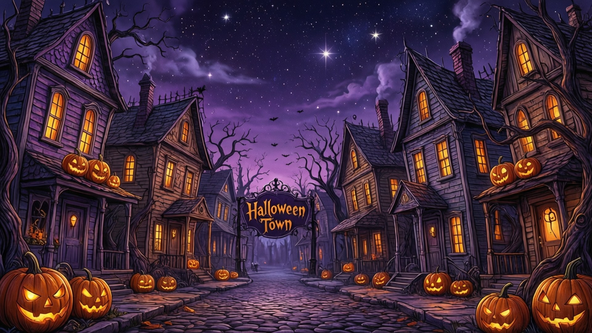 Halloween-byens Silhuett Bakgrunner