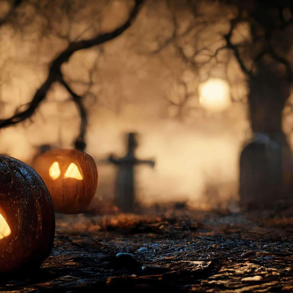 Halloween-gresskar Bakgrunn Kirkegårdshimmel Bakgrunner