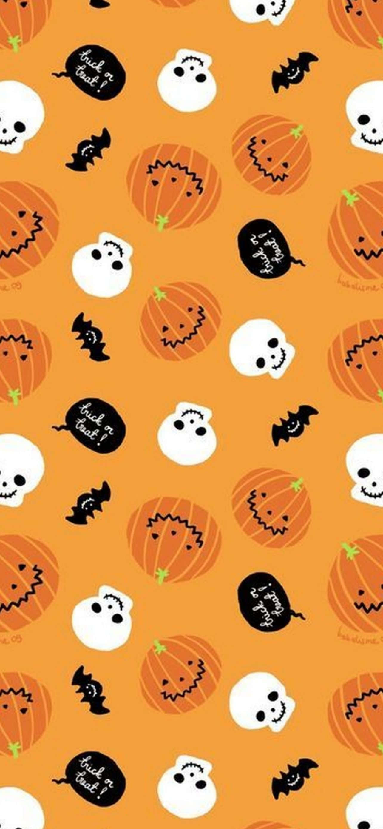 halloween-gresskar og hodeskaller på oransje bakgrunn Bakgrunner