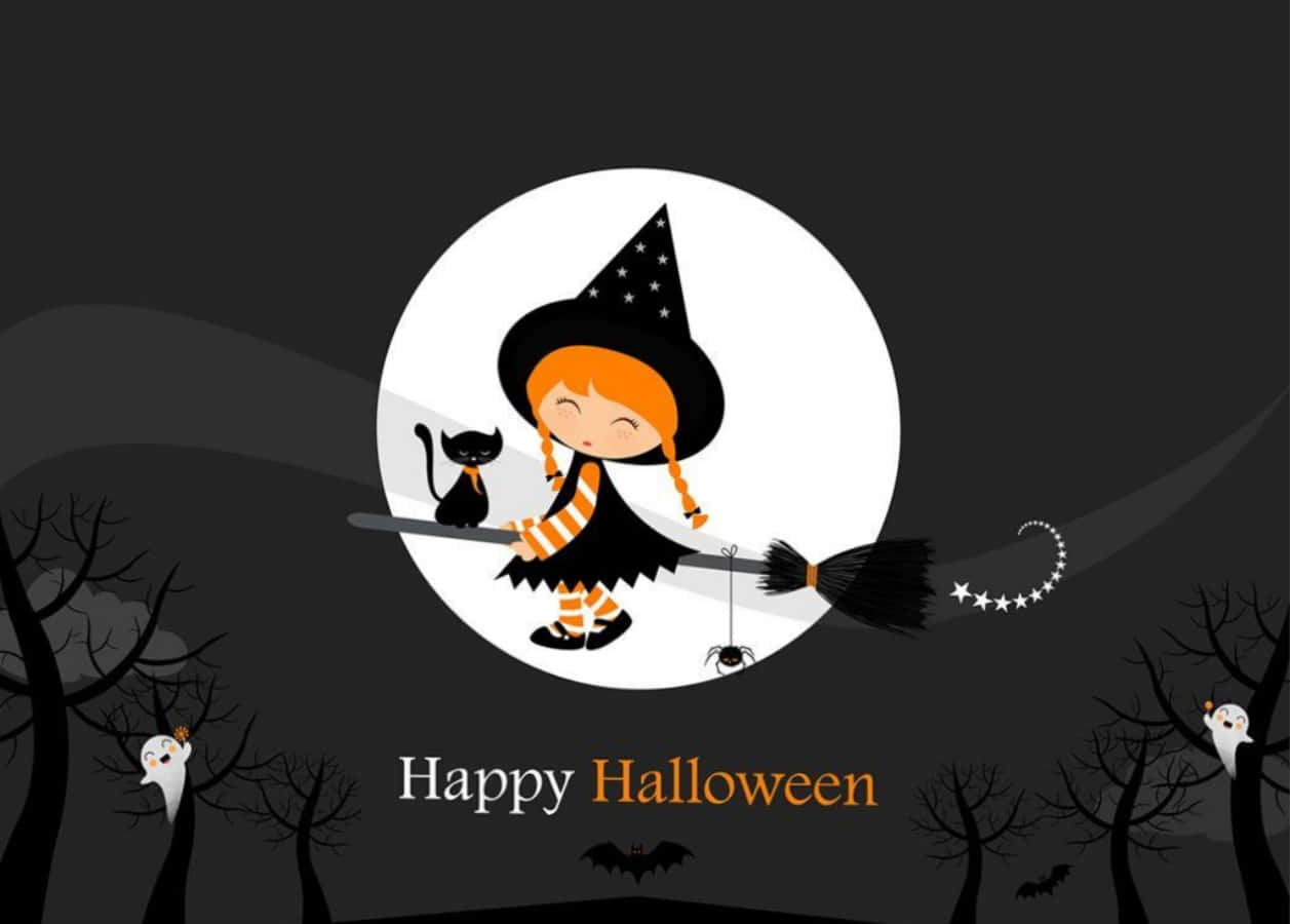 Halloween tegneserie heks jente med svart katt bilde Bakgrunner
