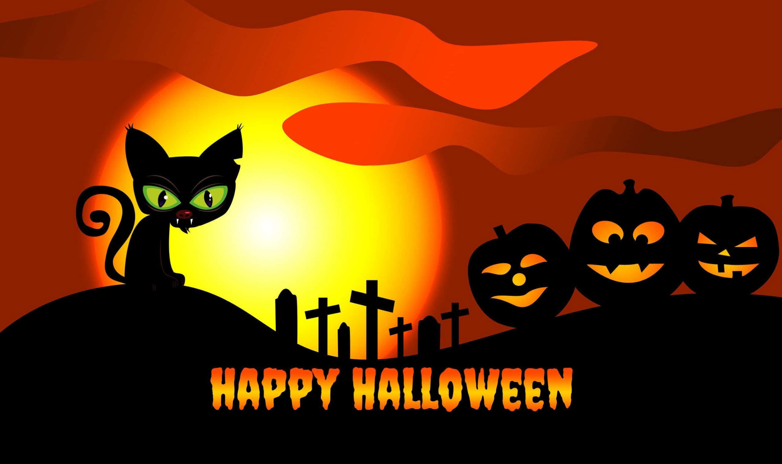 Halloween tegneseriekatt med gresskar på kirkegård bilde Bakgrunner