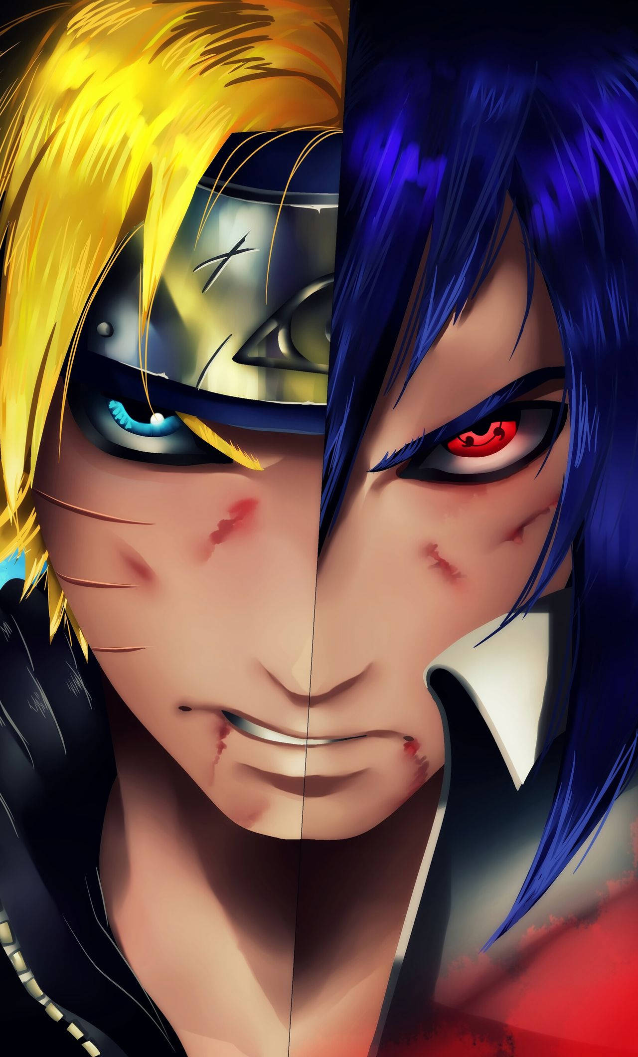 Halvt ansikt Sasuke Naruto iPhone digitalt maleri Bakgrunner