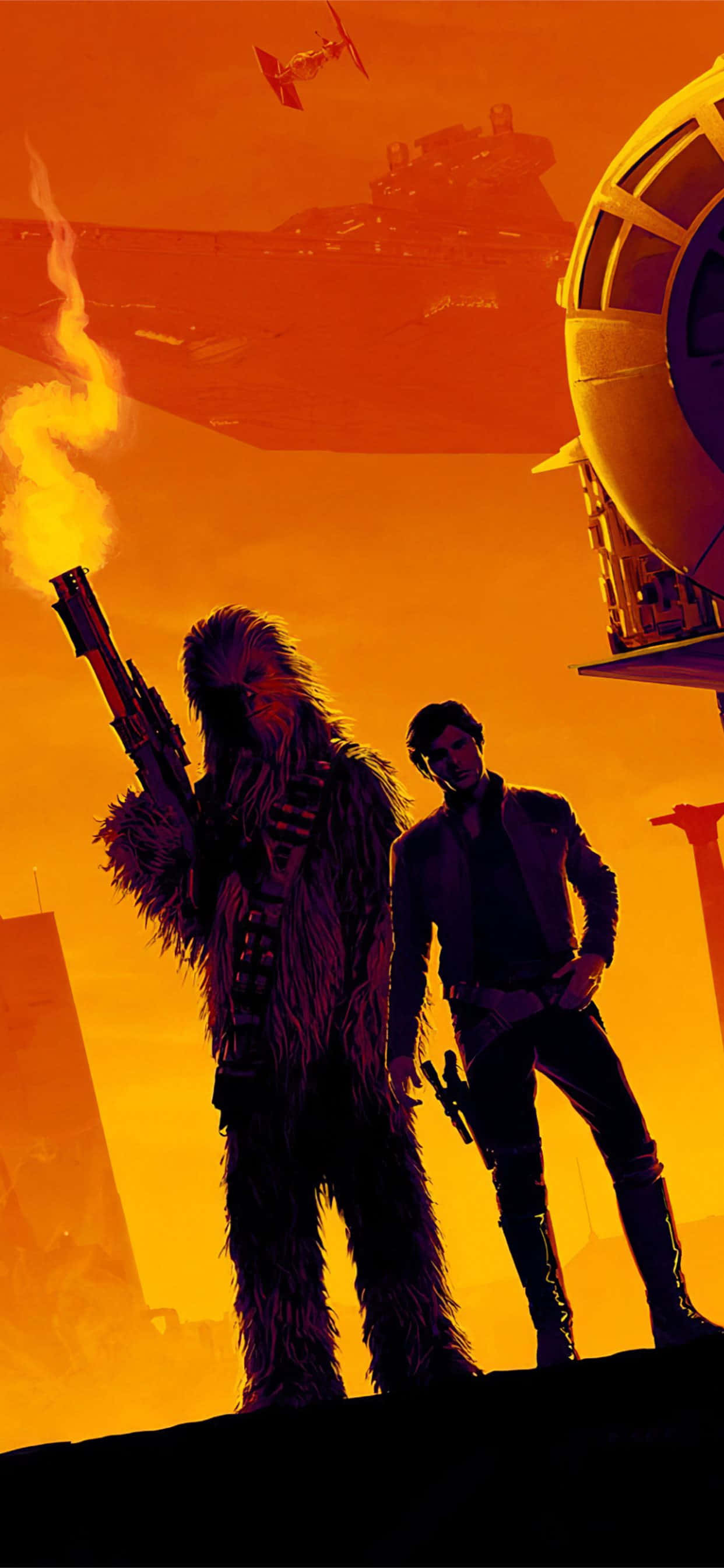 Han Solo og Chewbacca i Solo: A Star Wars Story Bakgrunner