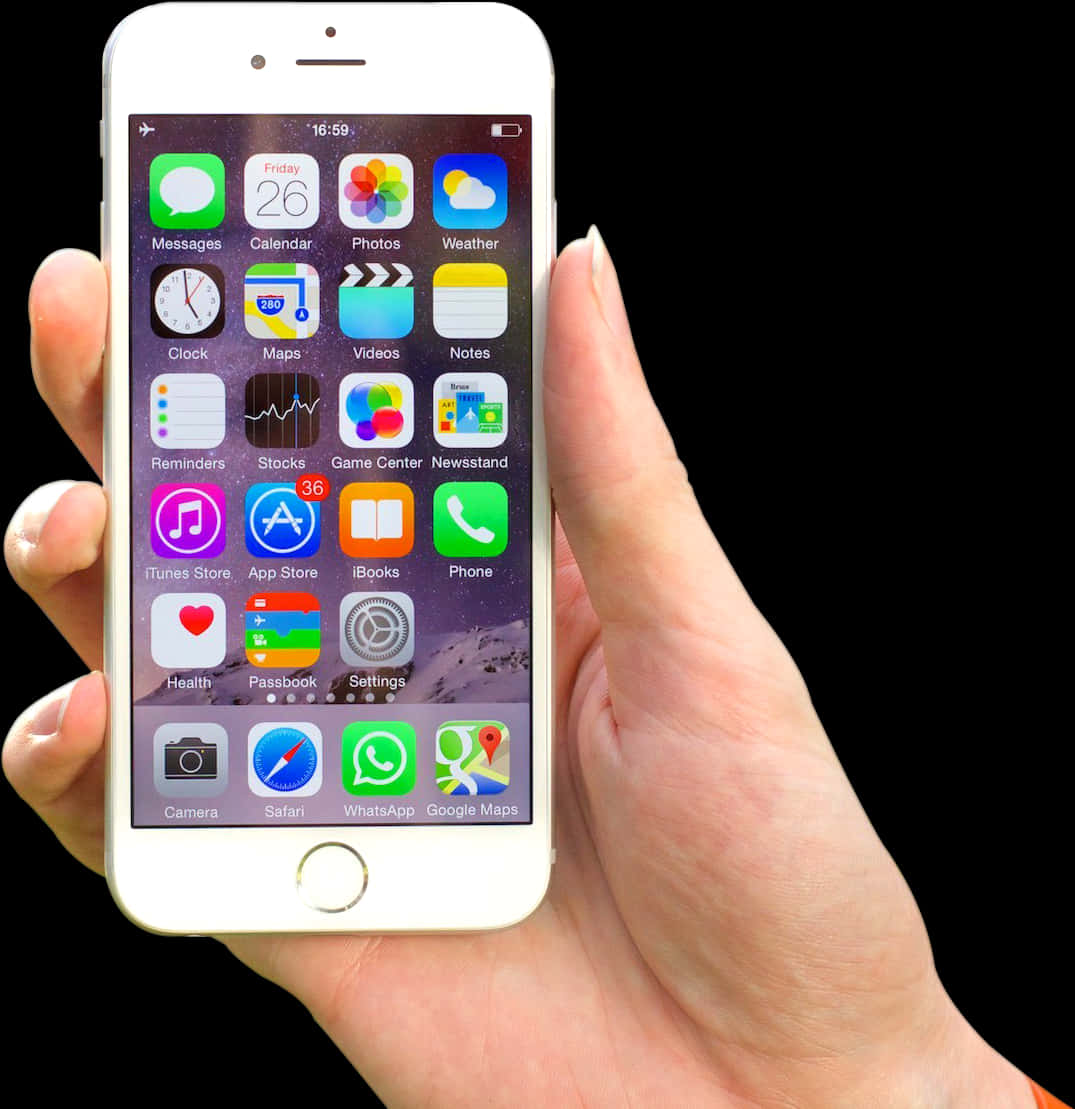 Hånd som holder iPhone med apper på skjermen Bakgrunner