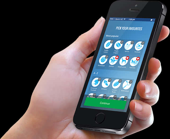 Hånd som holder smarttelefon med sportsapp-valg Bakgrunner