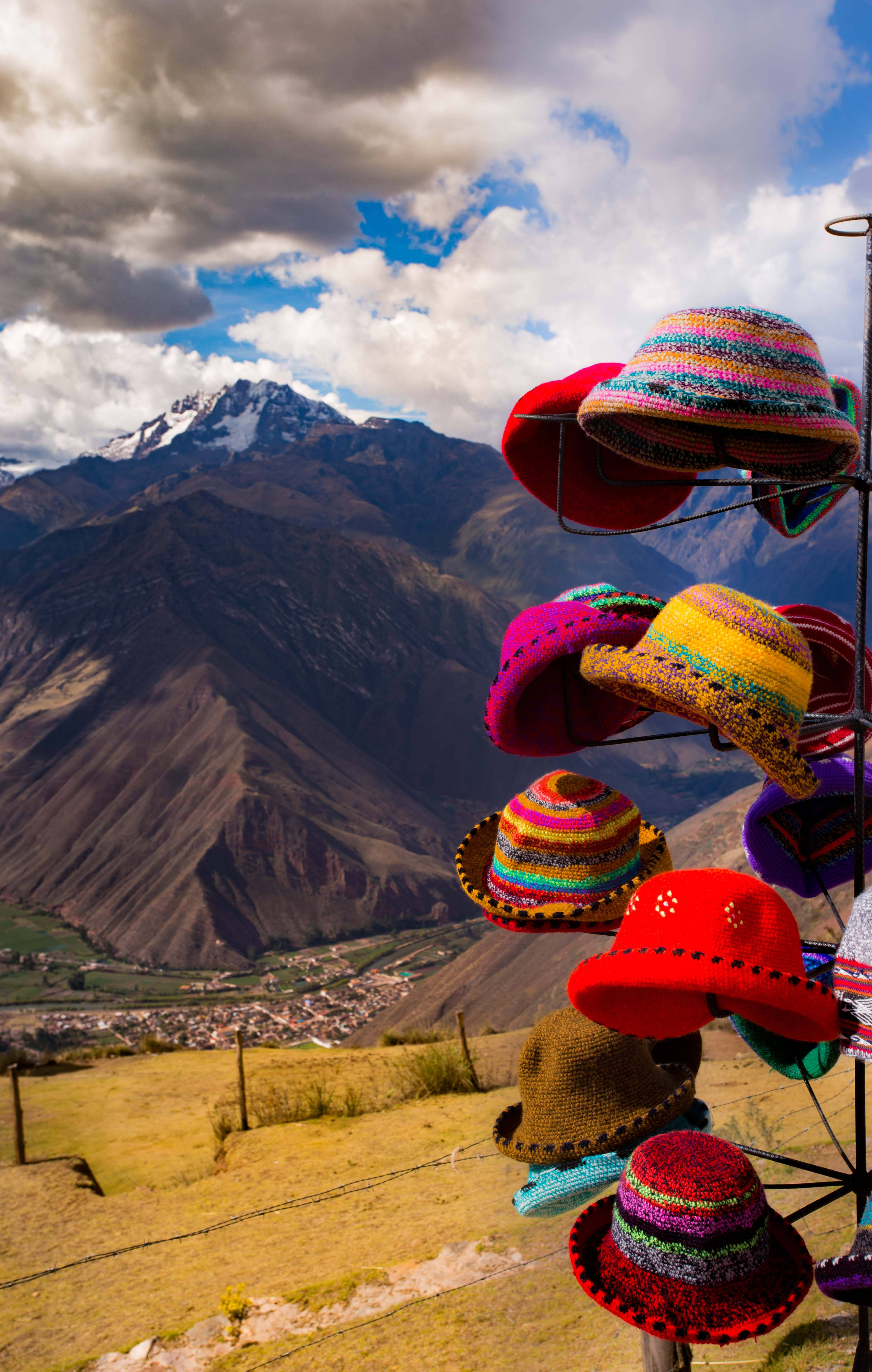 Hattesuvenirer fra Sacred Valley, Cusco, Peru Bakgrunner
