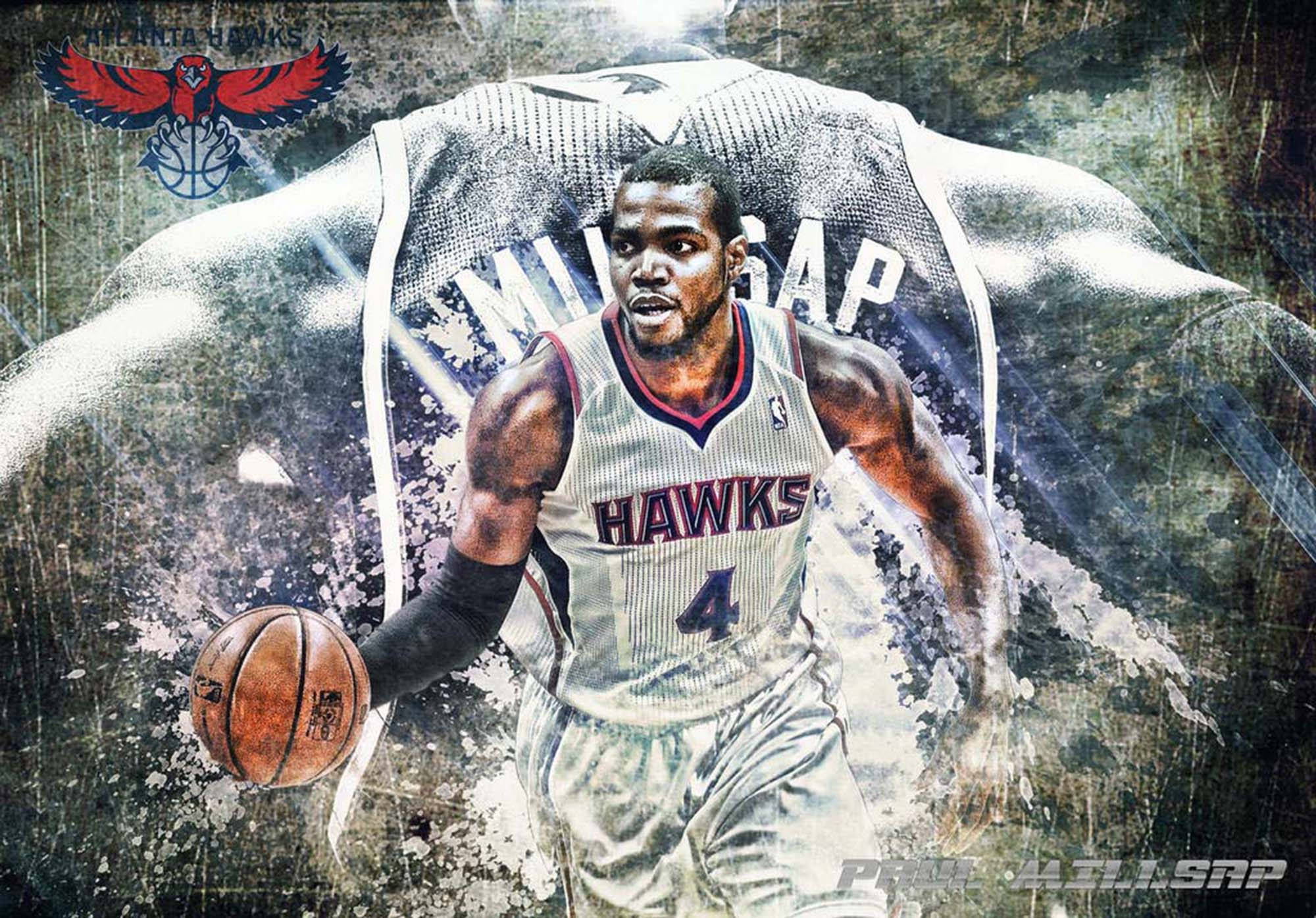 Hawks Paul Millsap Grunge Art Bakgrunner