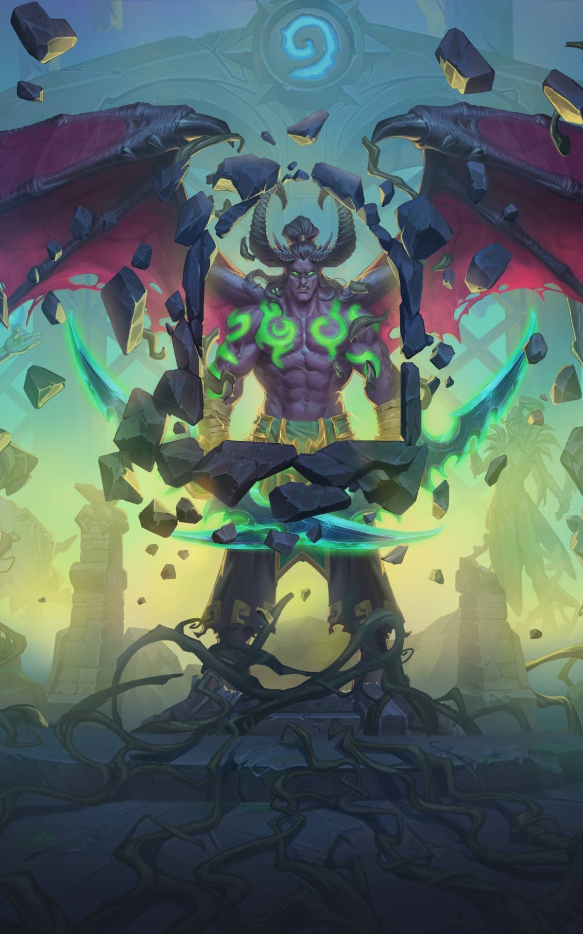 Hearthstone-telefon Illidan Stormrage kaster trollformler steiner Bakgrunner