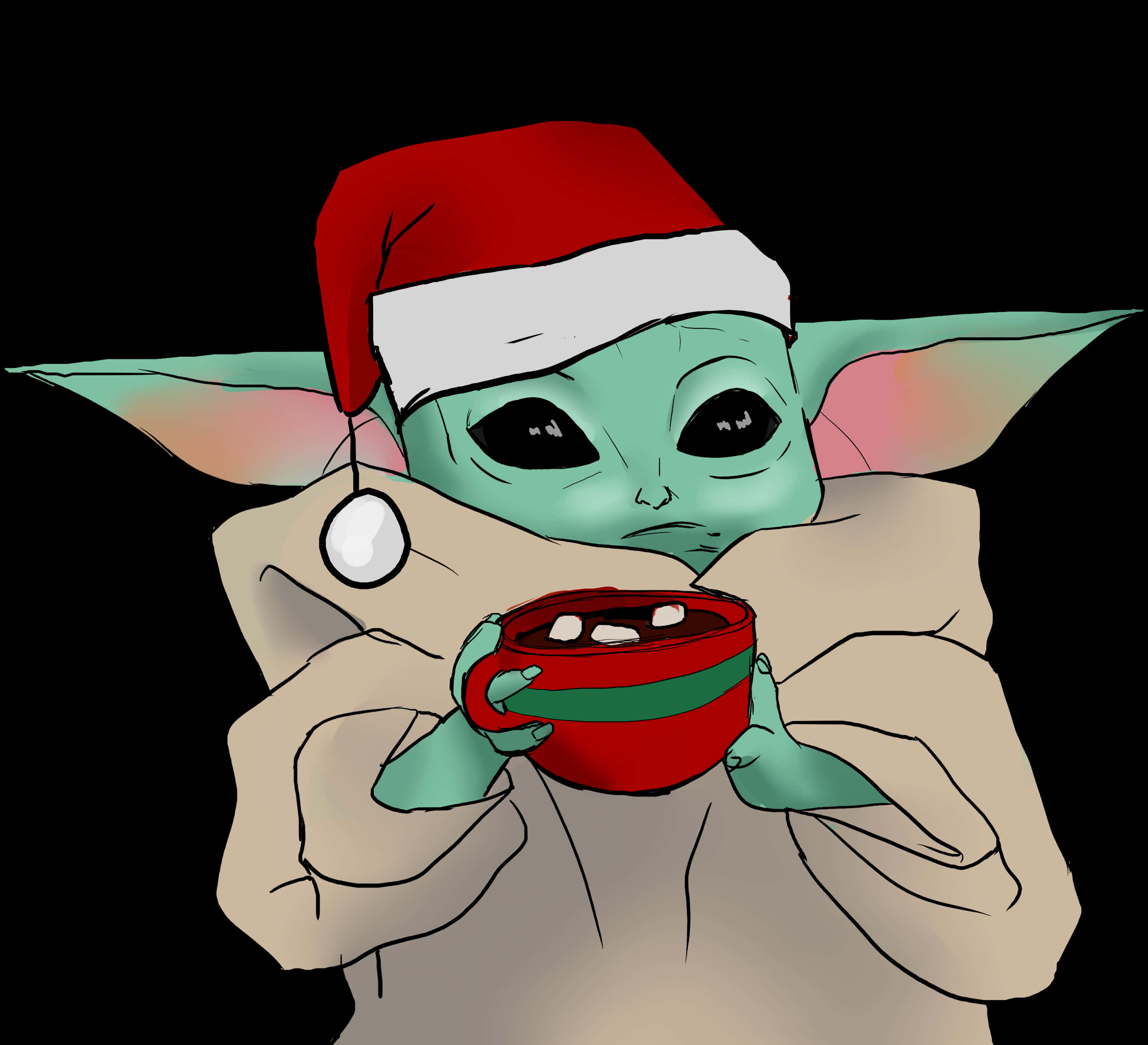 Helligdag Baby Yoda med kopp Bakgrunner