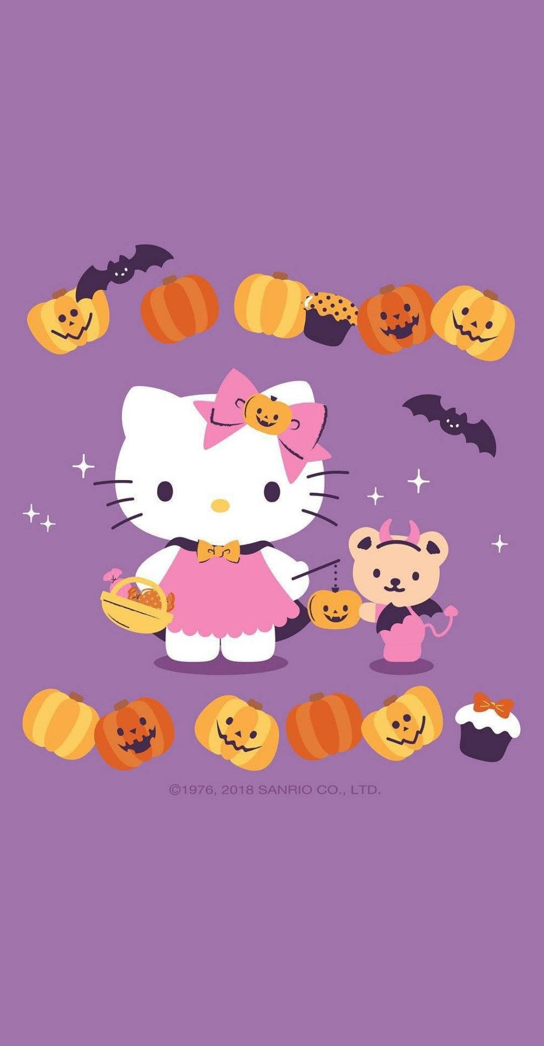 Hello Kitty Halloween Lilla Grafikk Bakgrunner