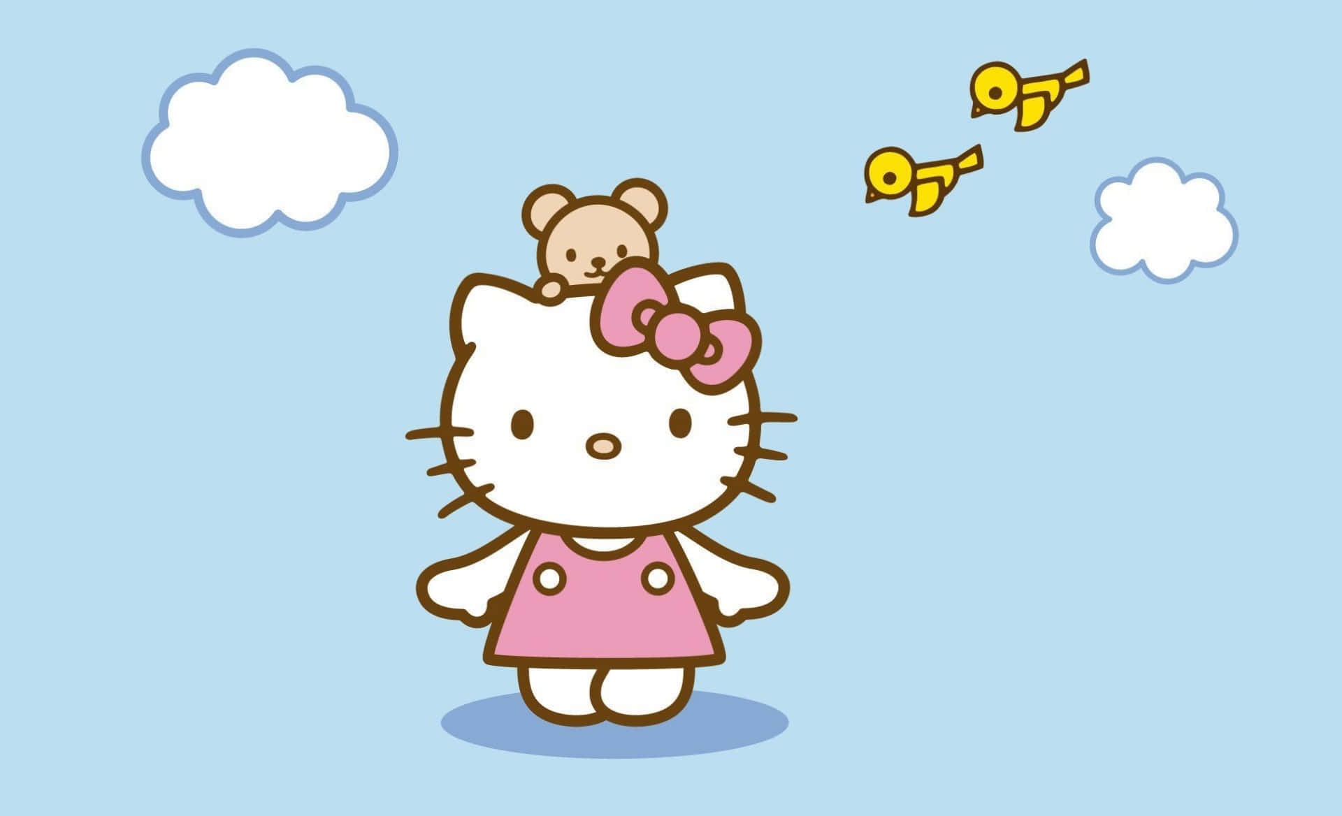 Hello Kitty Laptop Fugler Og Skyer Bakgrunner