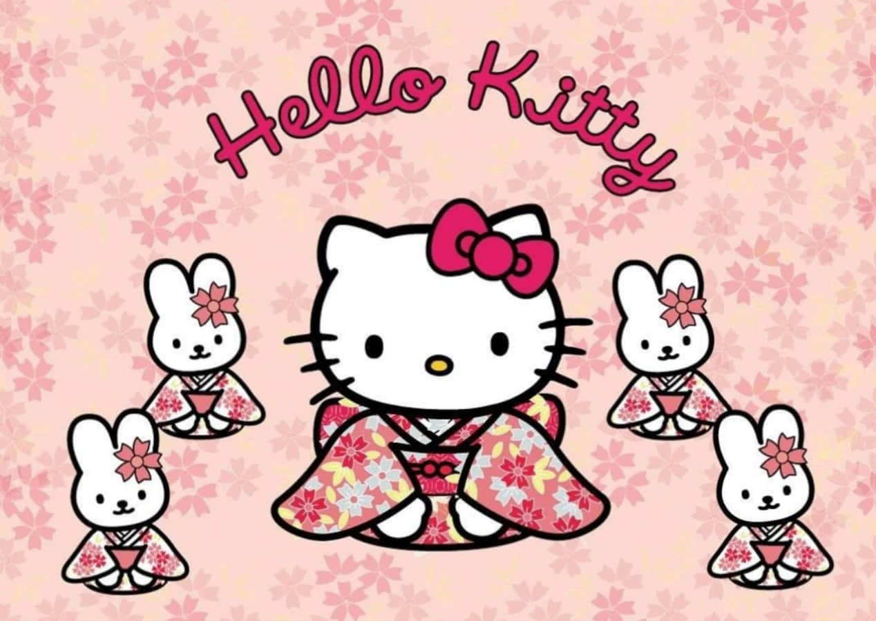 Hello Kitty Laptop med Kimono-kaniner Bakgrunner