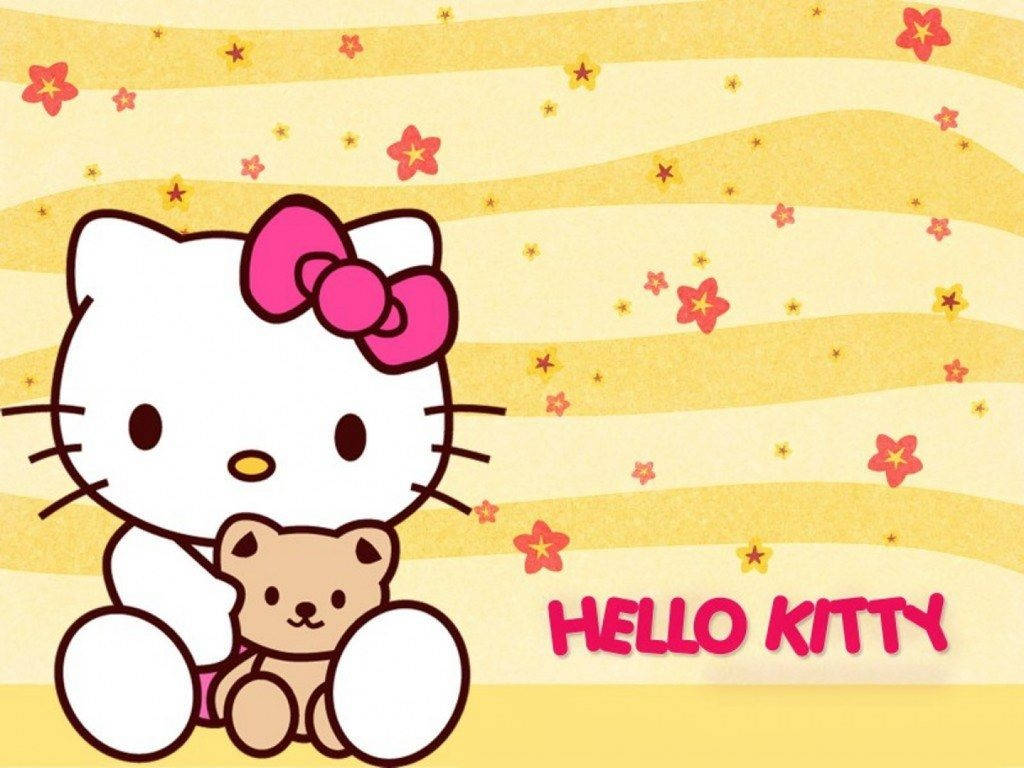Hello Kitty på søt gul bakgrunn Bakgrunner