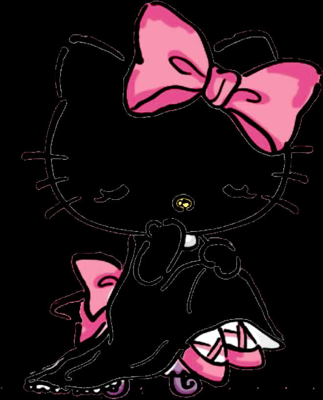 Hello Kitty svart silhuett med rosa sløyfe Bakgrunner