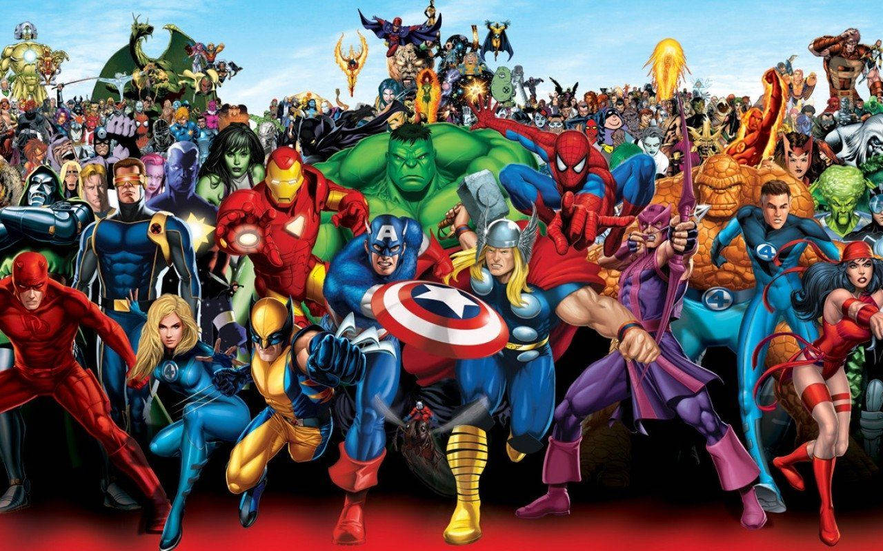 Marvel-superhelter Hulk, Thor, Captain America, Iron Man og andre.