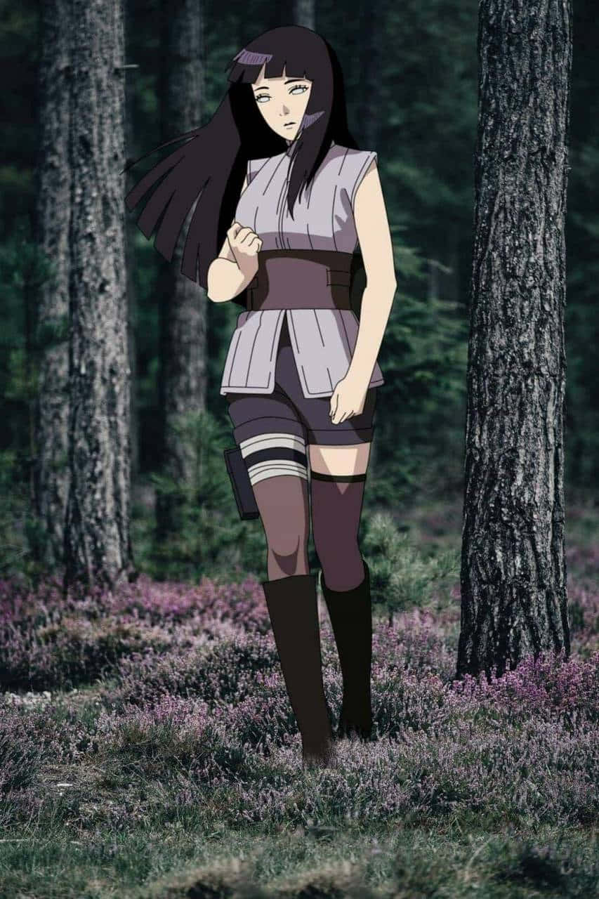 Hinata Uzumaki alene i skogen Bakgrunner