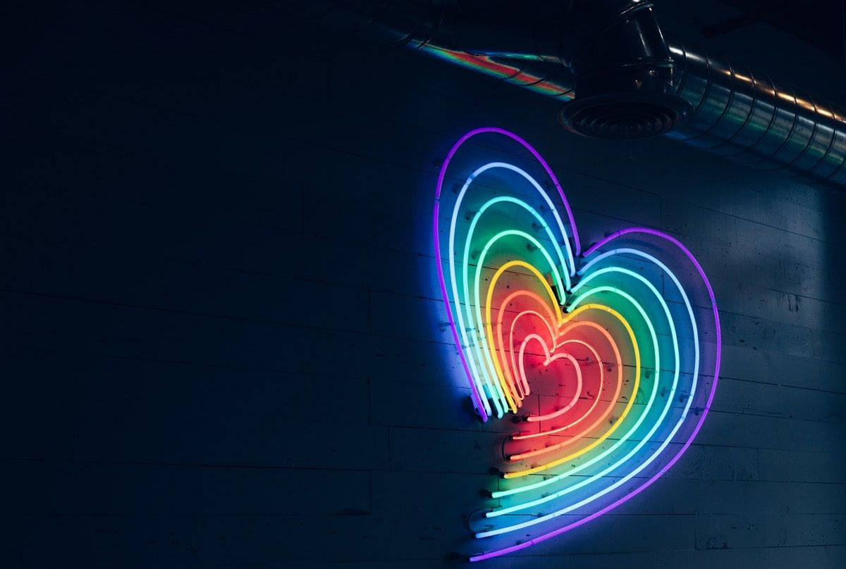 Hjerteestetikk regnbuefarget neonlys Bakgrunner