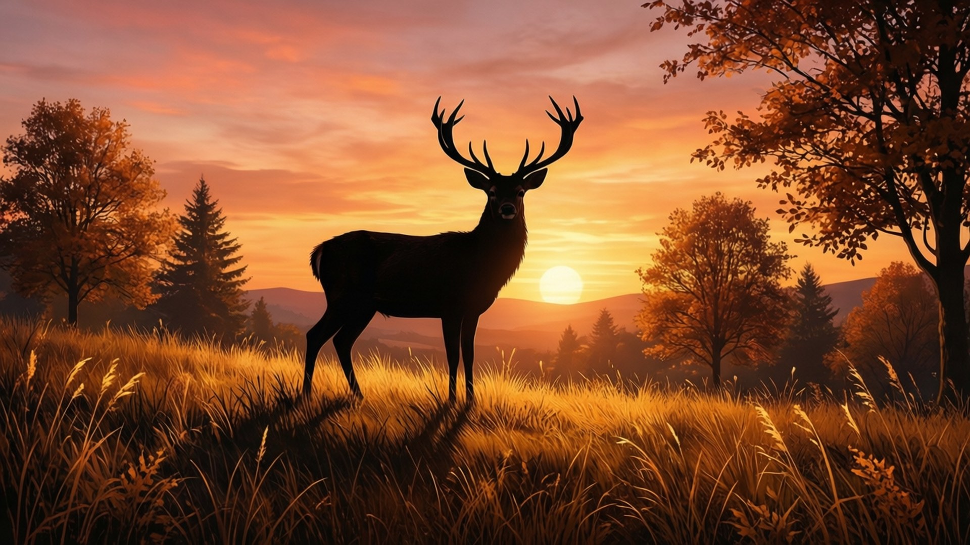 Hjortesilhuett solnedgang Bakgrunner