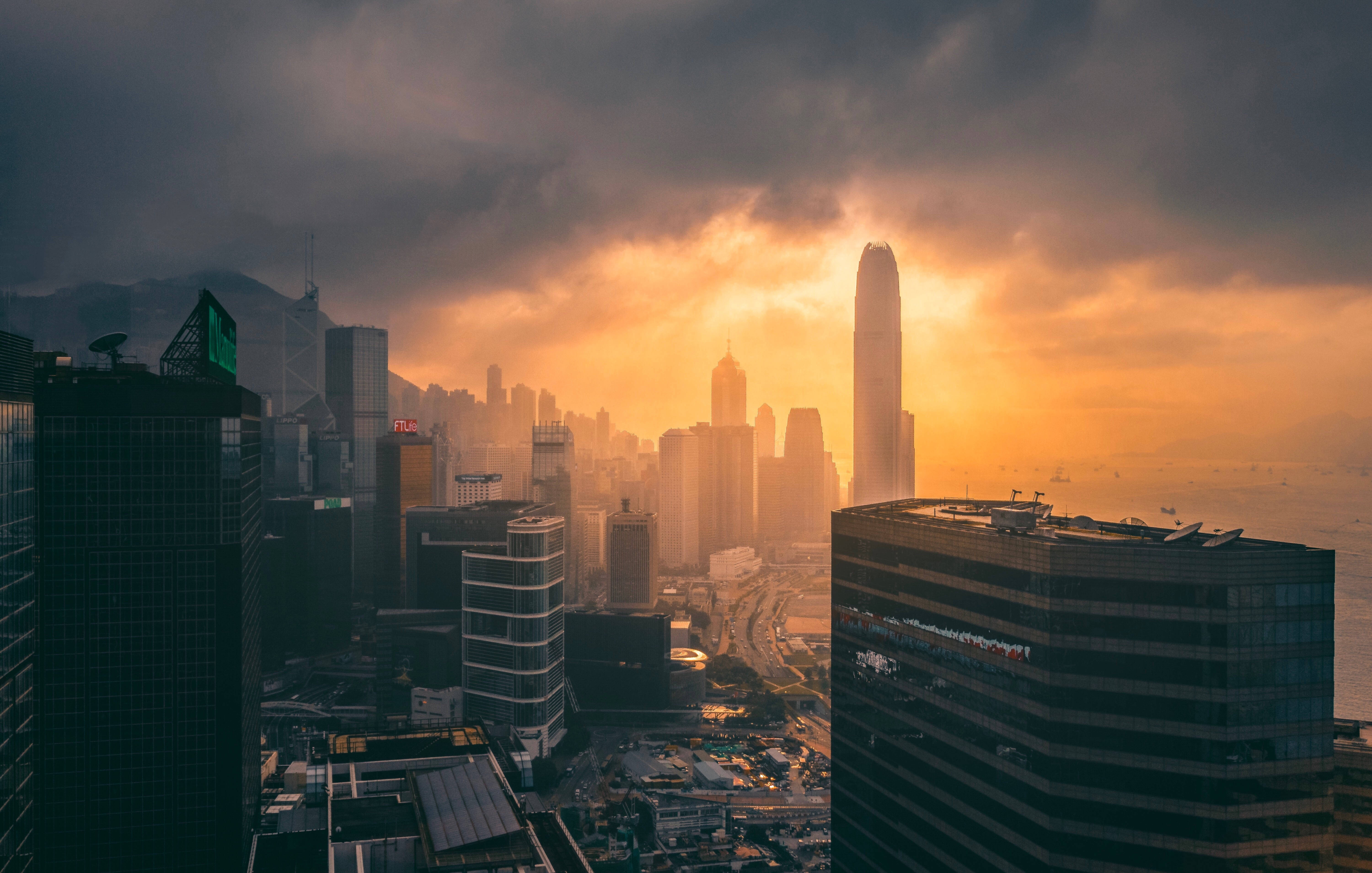 Hong Kong Skyline Solnedgang Bakgrunner