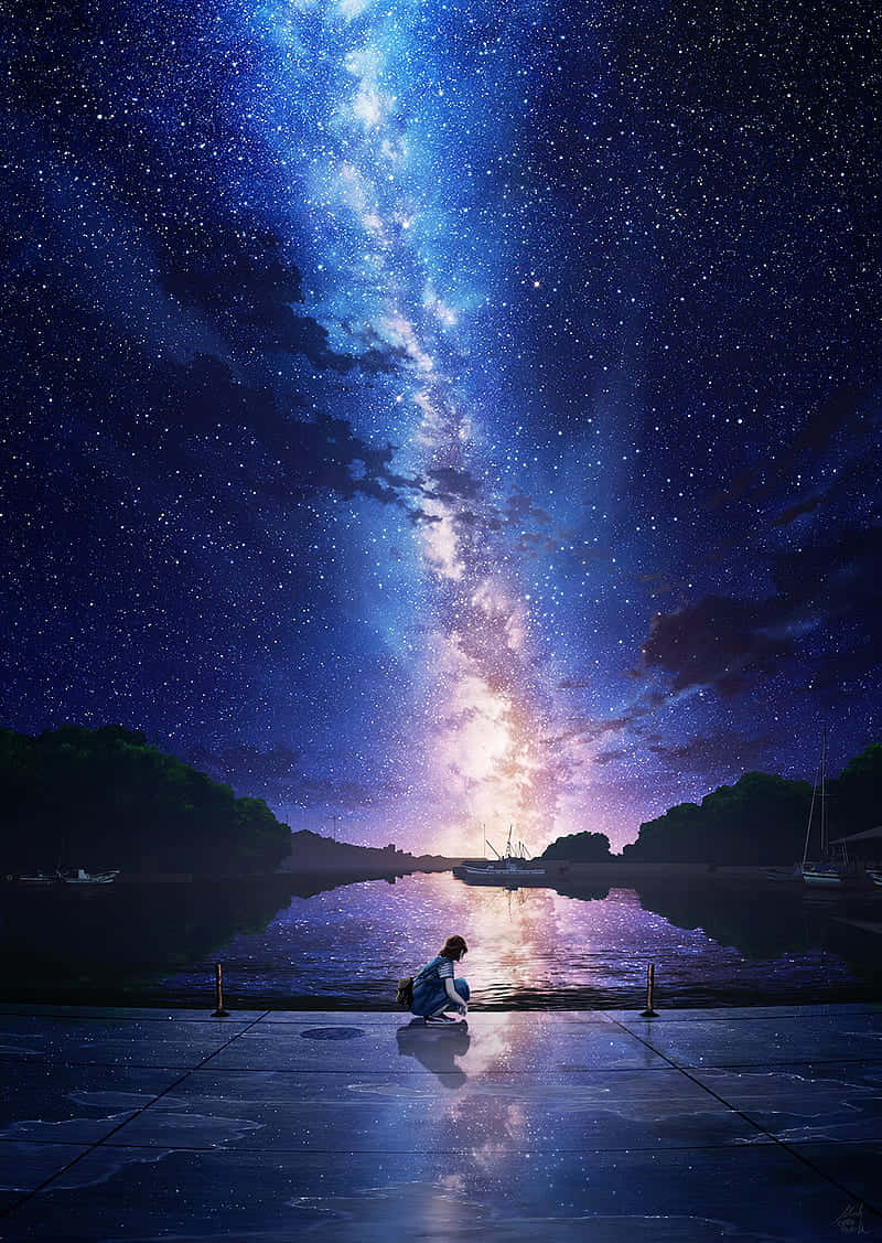 Horisontal Himmel Natt Anime Bakgrunner