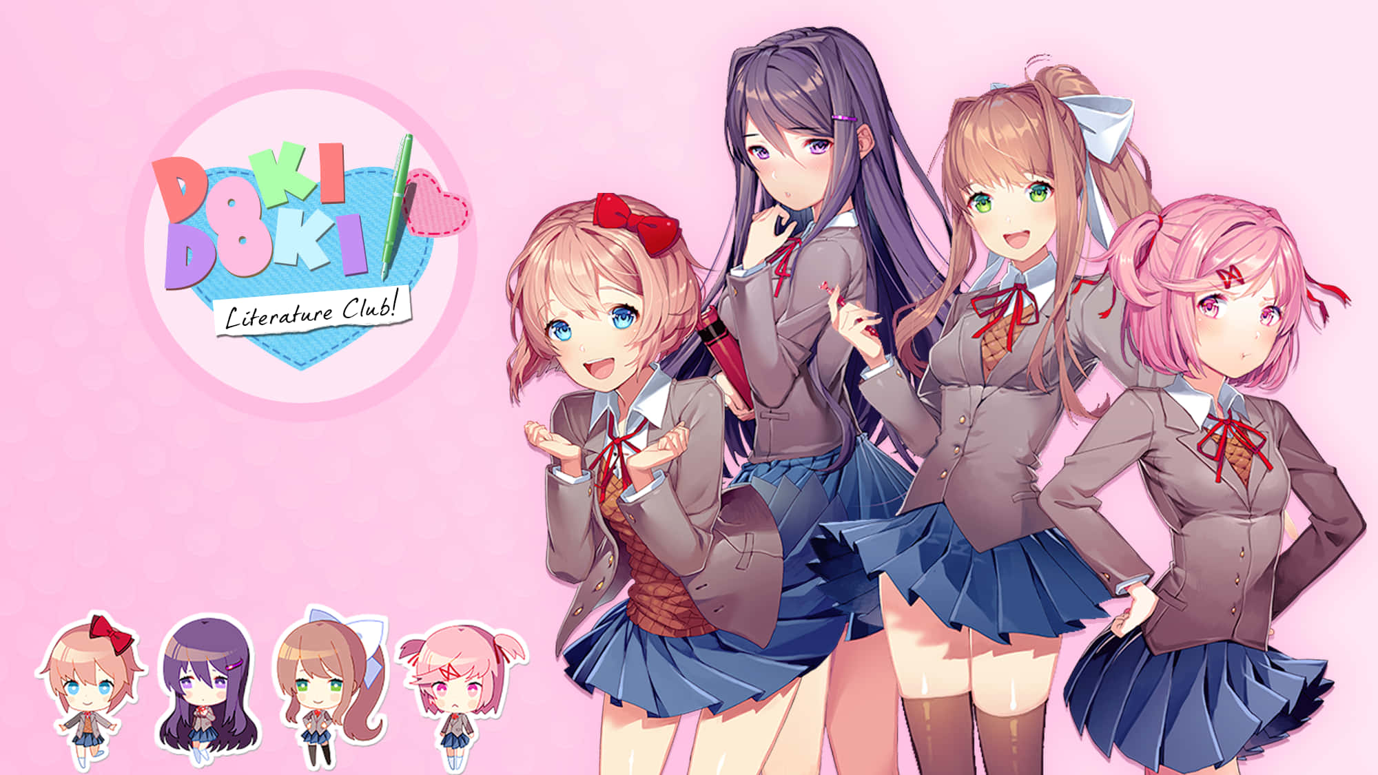 Hvit bakgrunn Ddlc-jenter med logo Bakgrunner