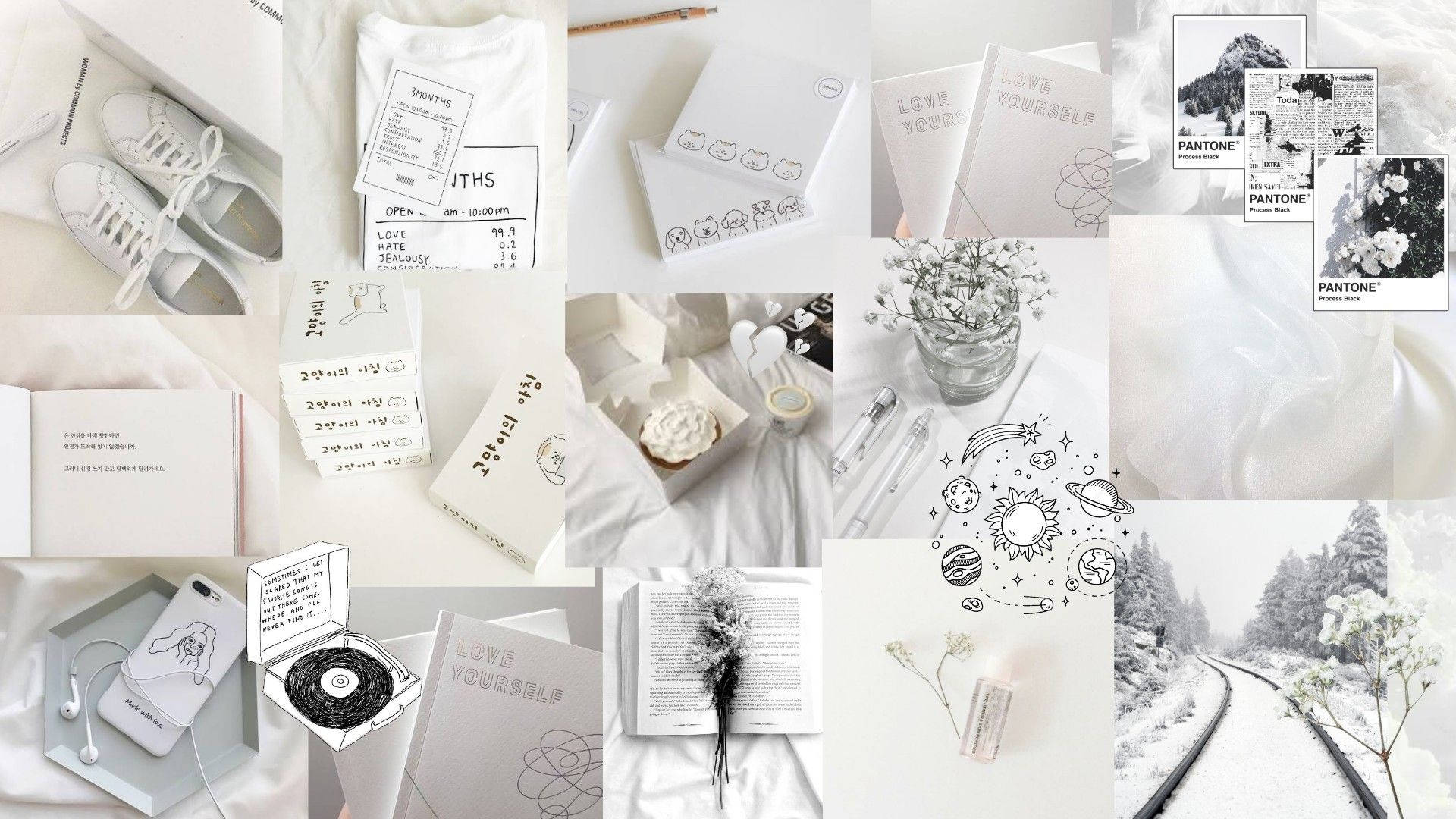 Hvit luksuriøs collage doodles Pinterest estetikk Bakgrunner