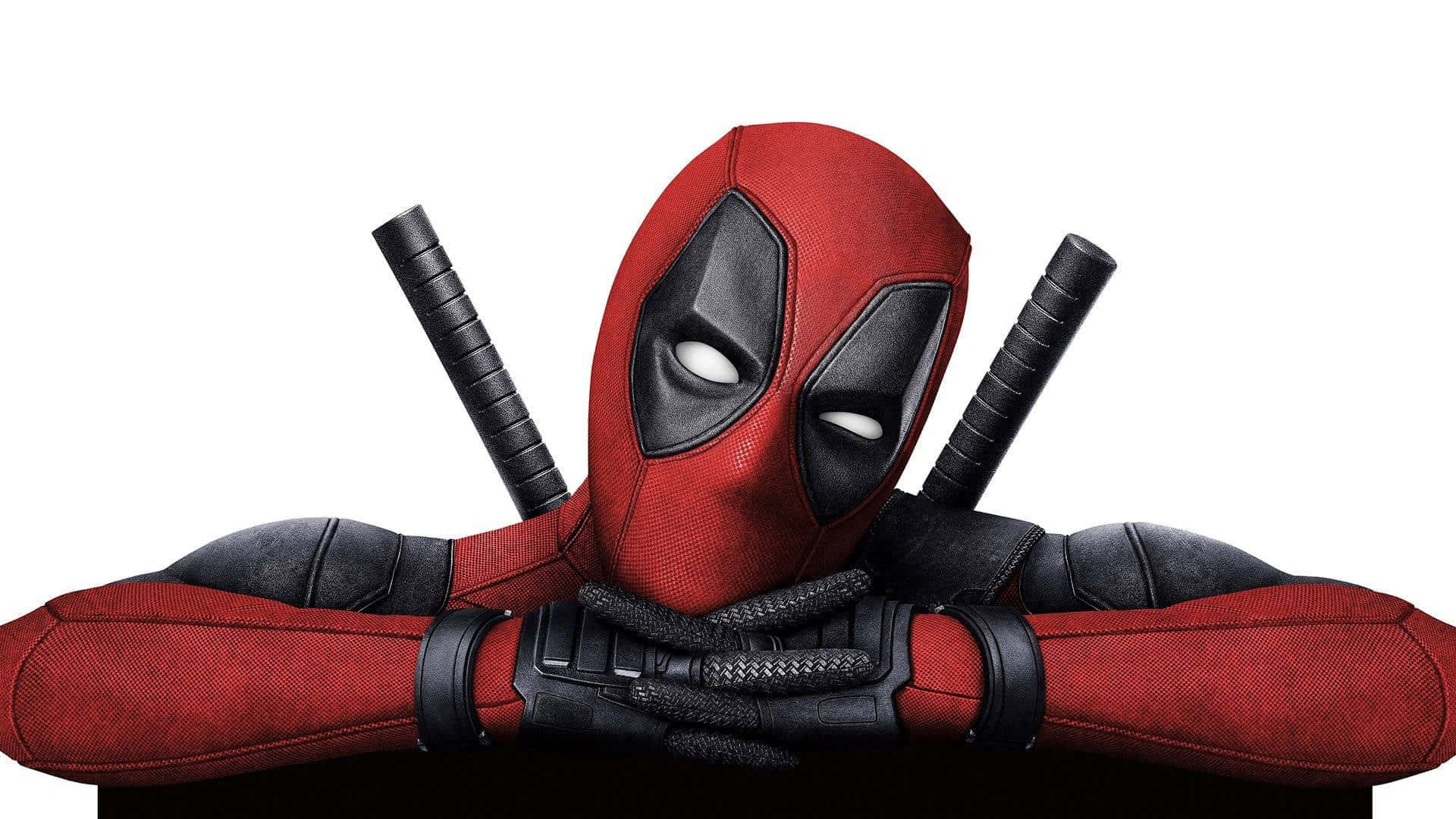 Hvit minimalistisk Deadpool-bakgrunn med hevet øyenbryn Bakgrunner