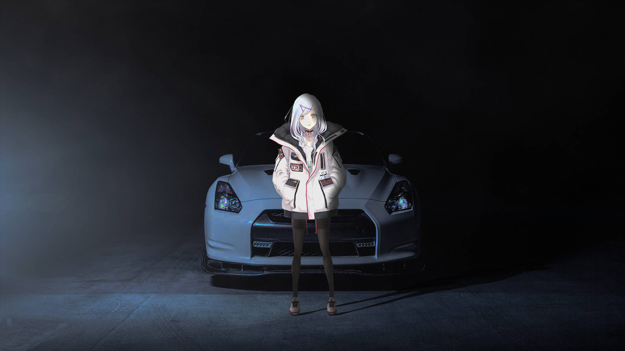 Hvit Nissan Anime-bil Bakgrunner