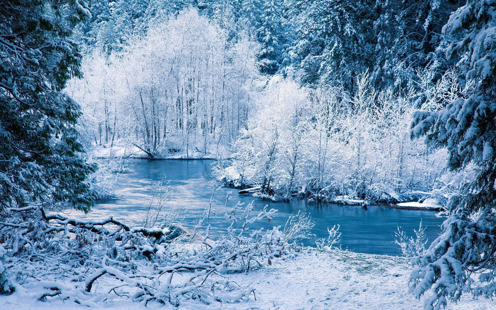 Hvit vinter ved elvebredden Bakgrunner