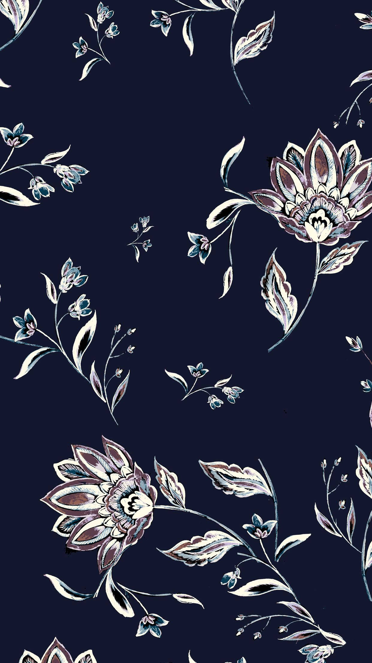 Hvite blomsterkonturer Floral iPhone Bakgrunner