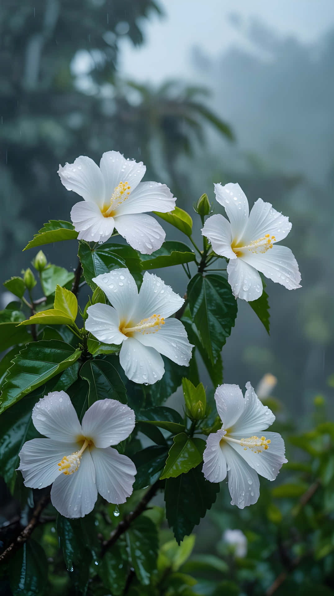 Hvite hibiskusblomster som blomstrer Bakgrunner