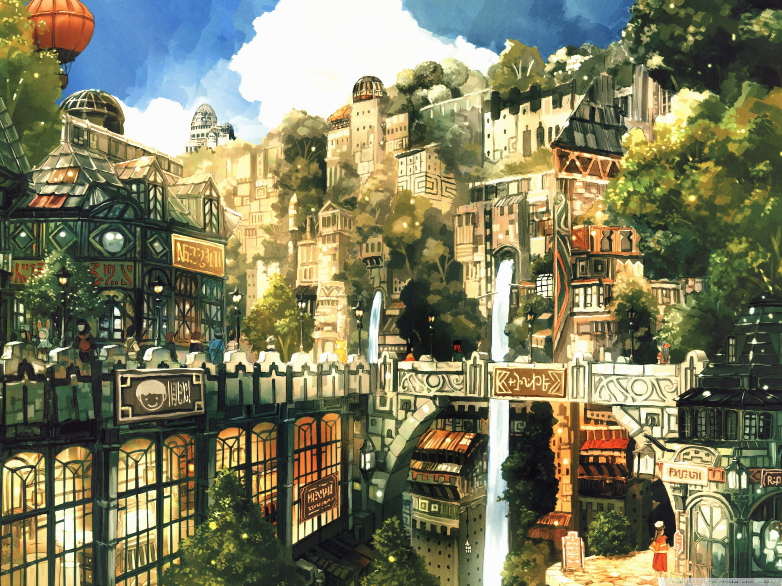 Idyllisk utsikt over Anime City Bakgrunner
