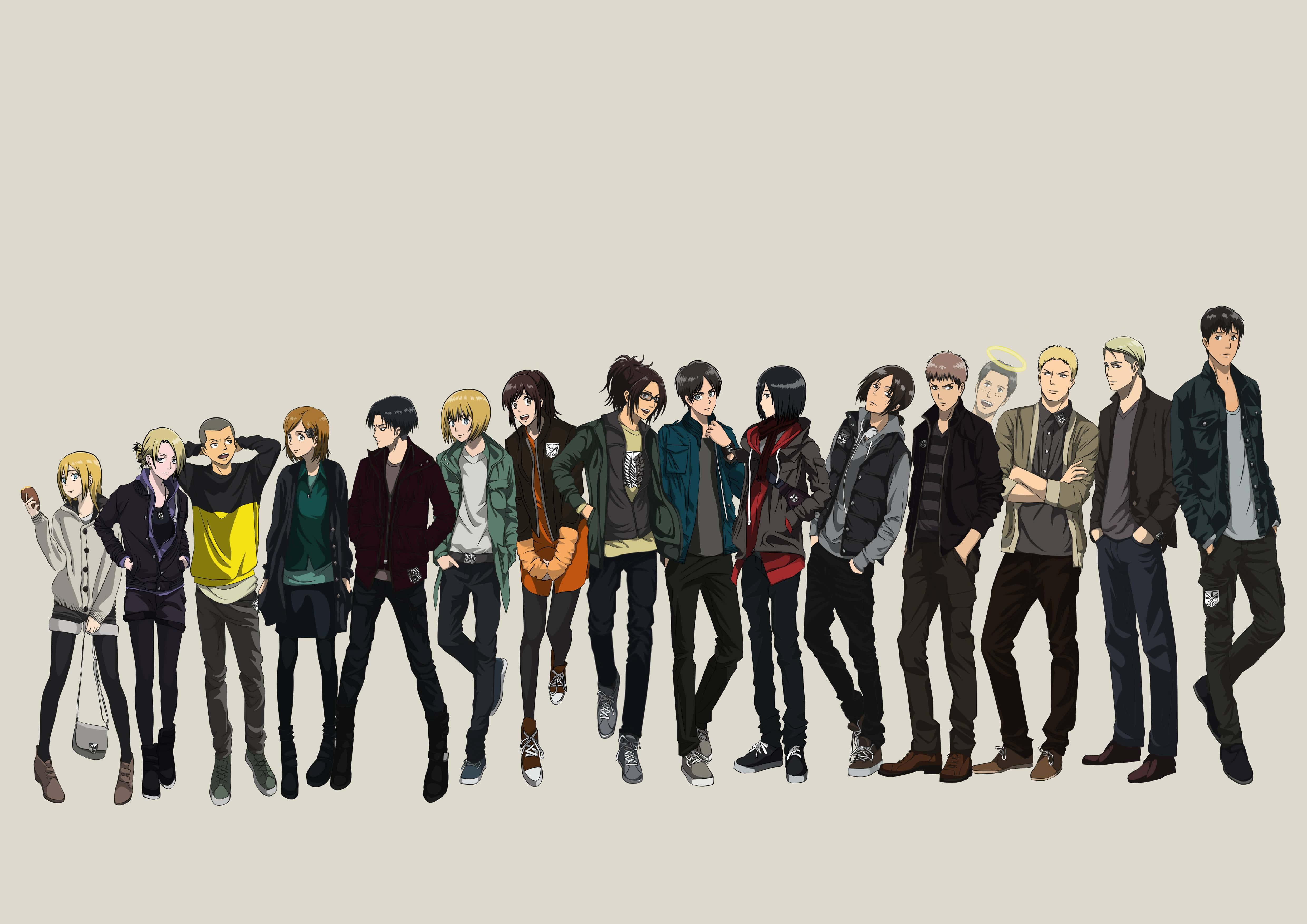 Ildfulle animefans nyter Attack on Titan - Eren Yeager, Mikasa Ackermann og Armin Arlert Bakgrunner
