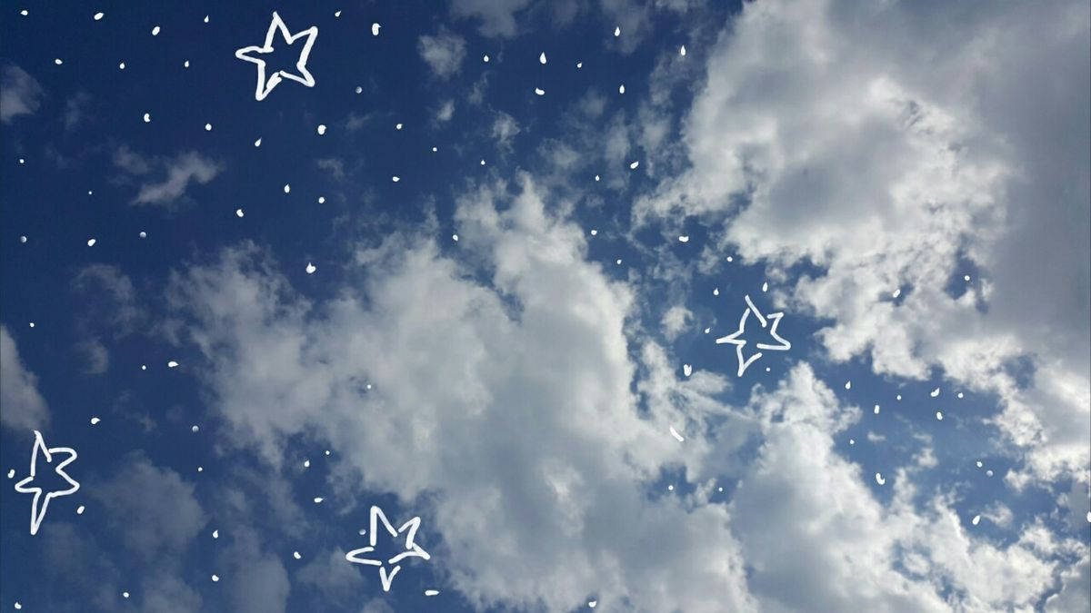 Indie-estetisk laptop blå himmel med stjerner Bakgrunner