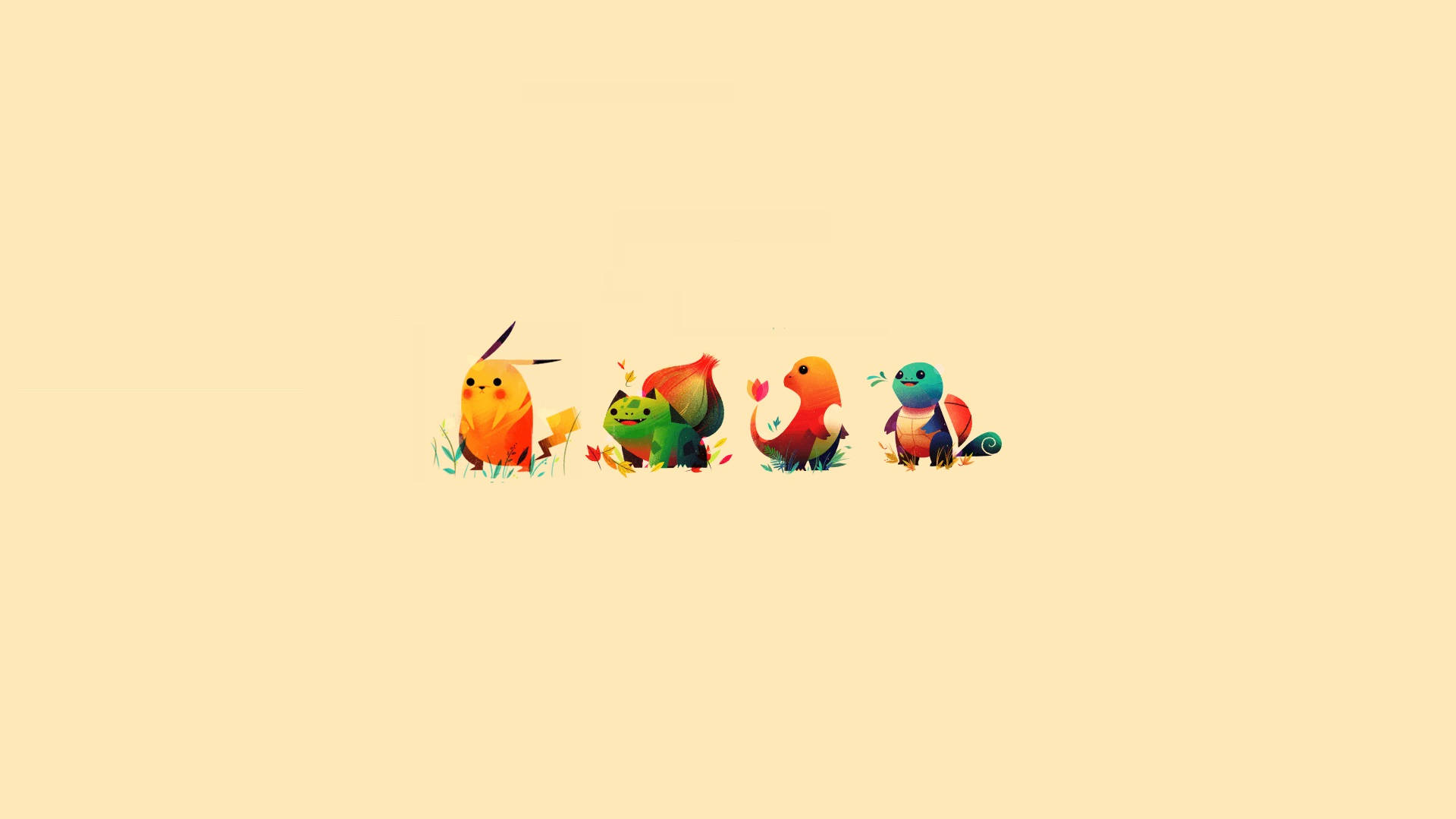 Indie-estetisk laptop-bakgrunn med Pokemon Gen 1-startere Bakgrunner