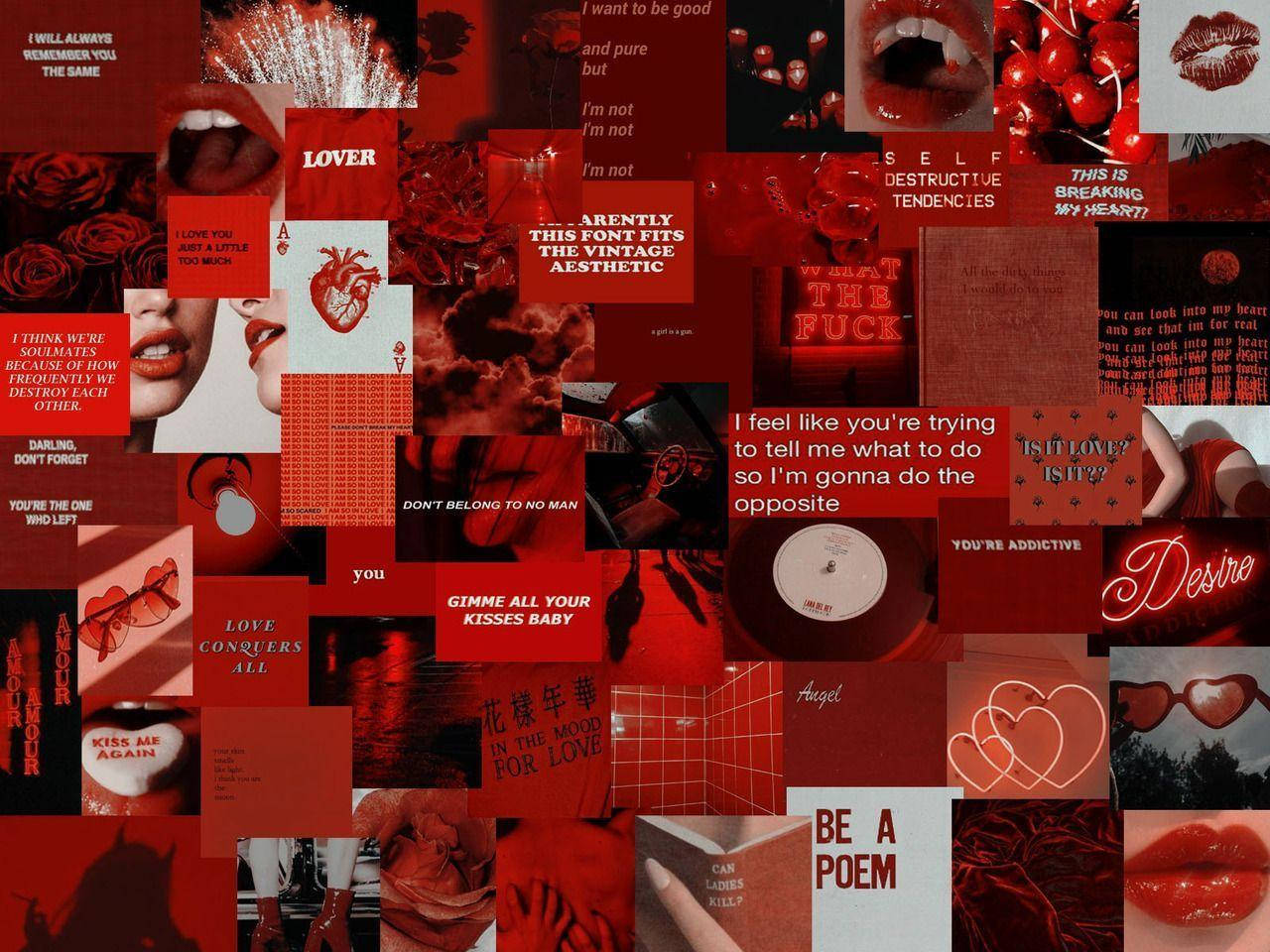 Indie-estetisk rød collage for bærbar PC Bakgrunner