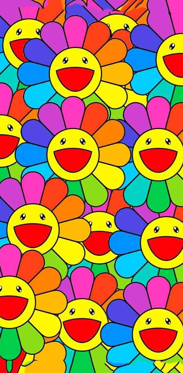Indie Kid Estetikk Solsikke Smilende Ansikter Bakgrunner