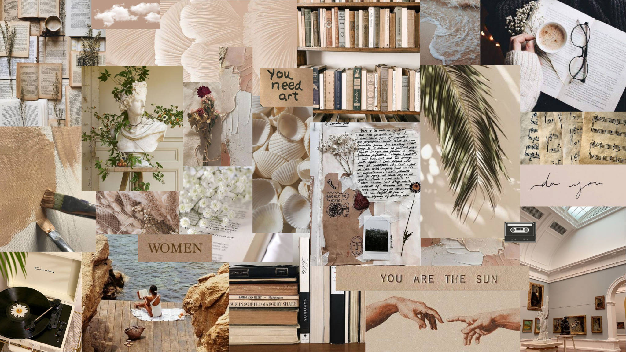 Inspirerende beige estetisk laptop-collage Bakgrunner