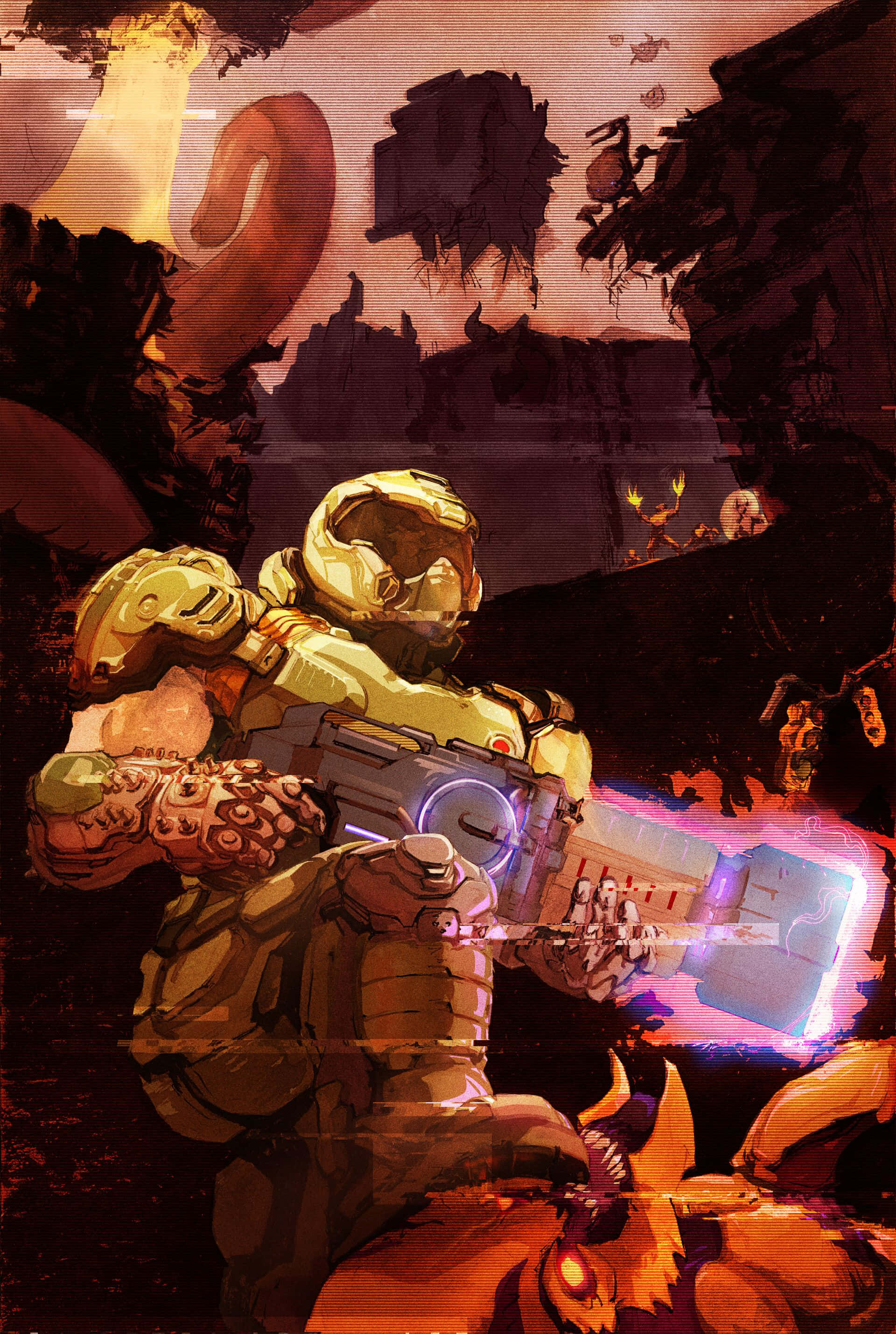 Intens kampscene i DOOM-universet Bakgrunner