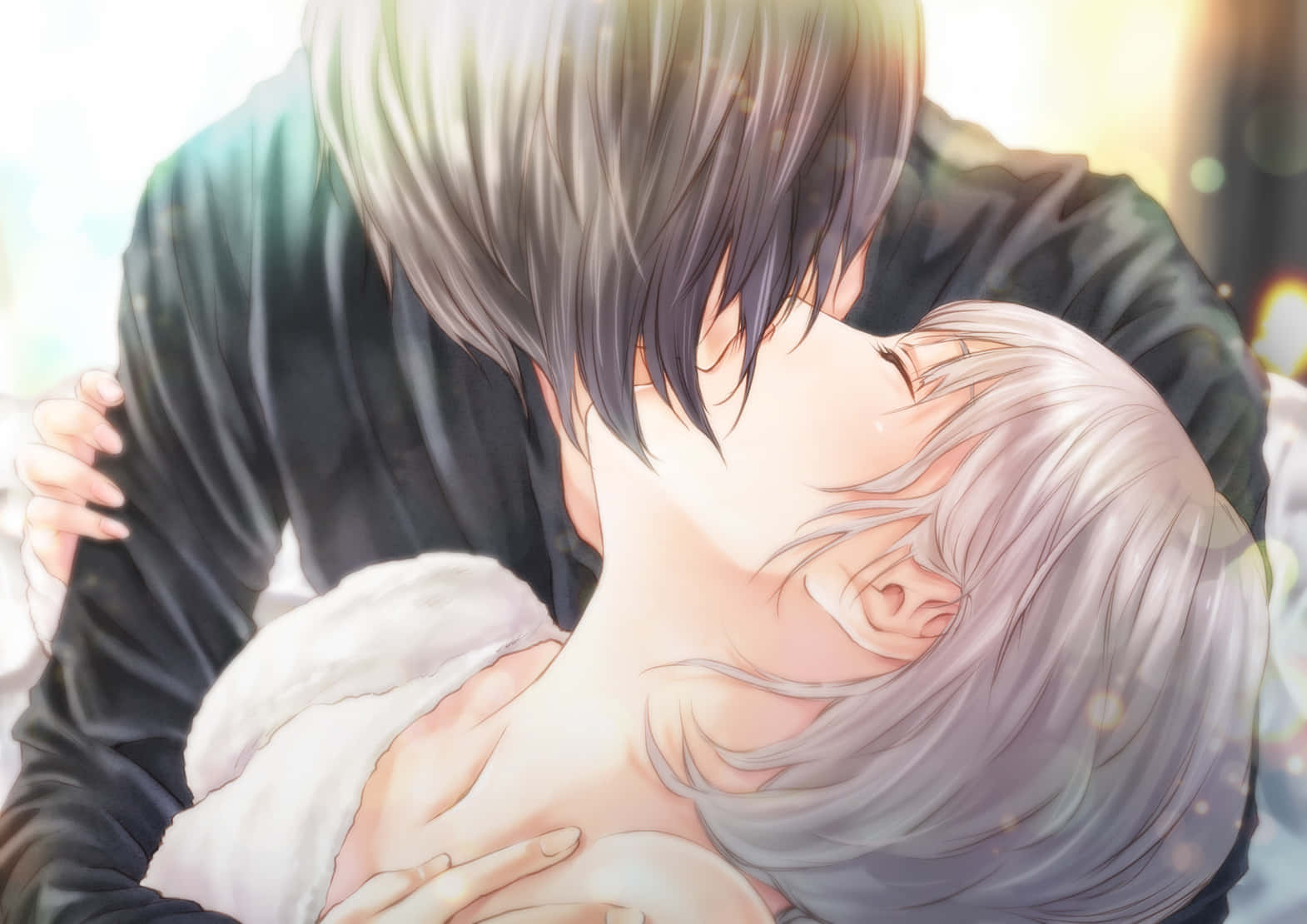 Intimt romantisk animepar kysser Bakgrunner