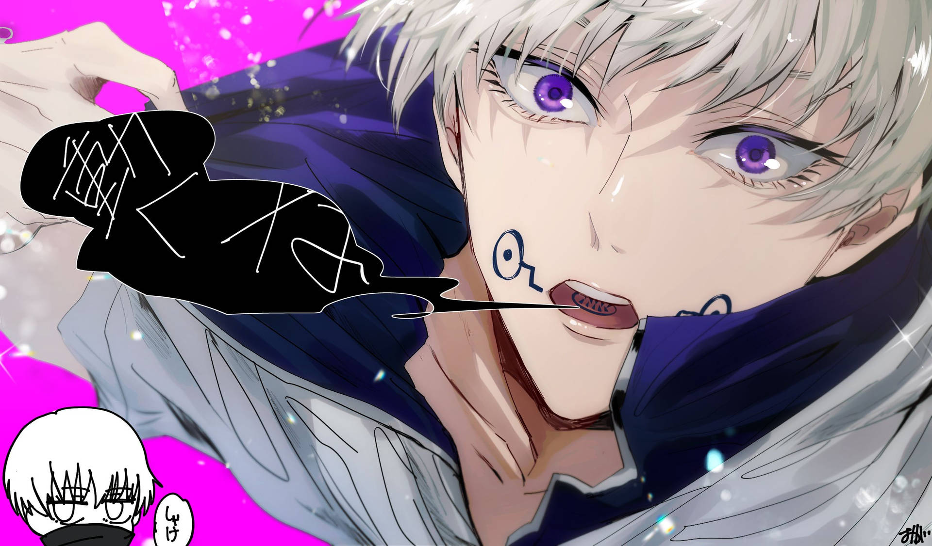 Toge Inumaki fra Jujutsu Kaisen på rosa bakgrunnsbakgrunnsbilde.