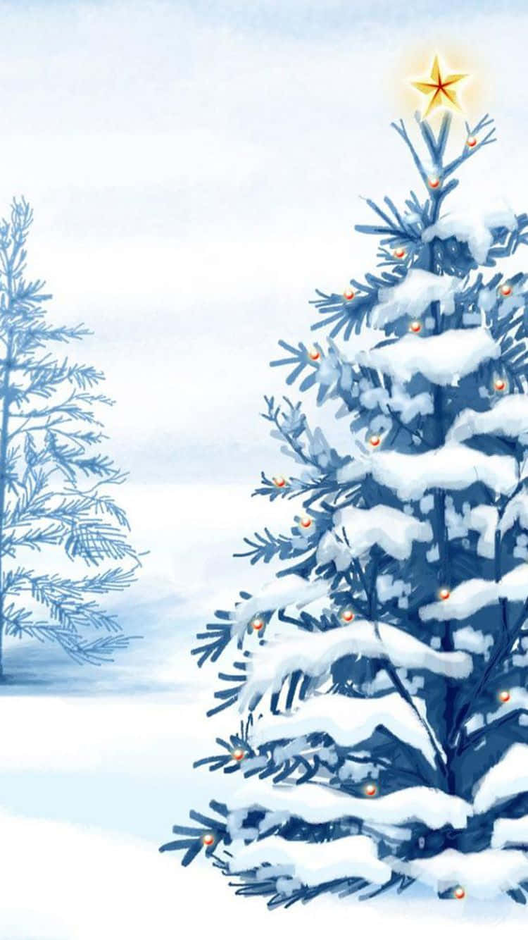 iPhone Eviggrønn Juletre Snø Bakgrunner