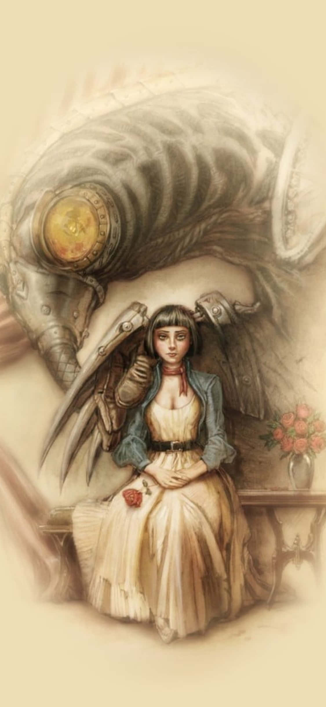 iPhone X Bioshock Infinite bakgrunn fanart-tegning av Songbird Bakgrunner